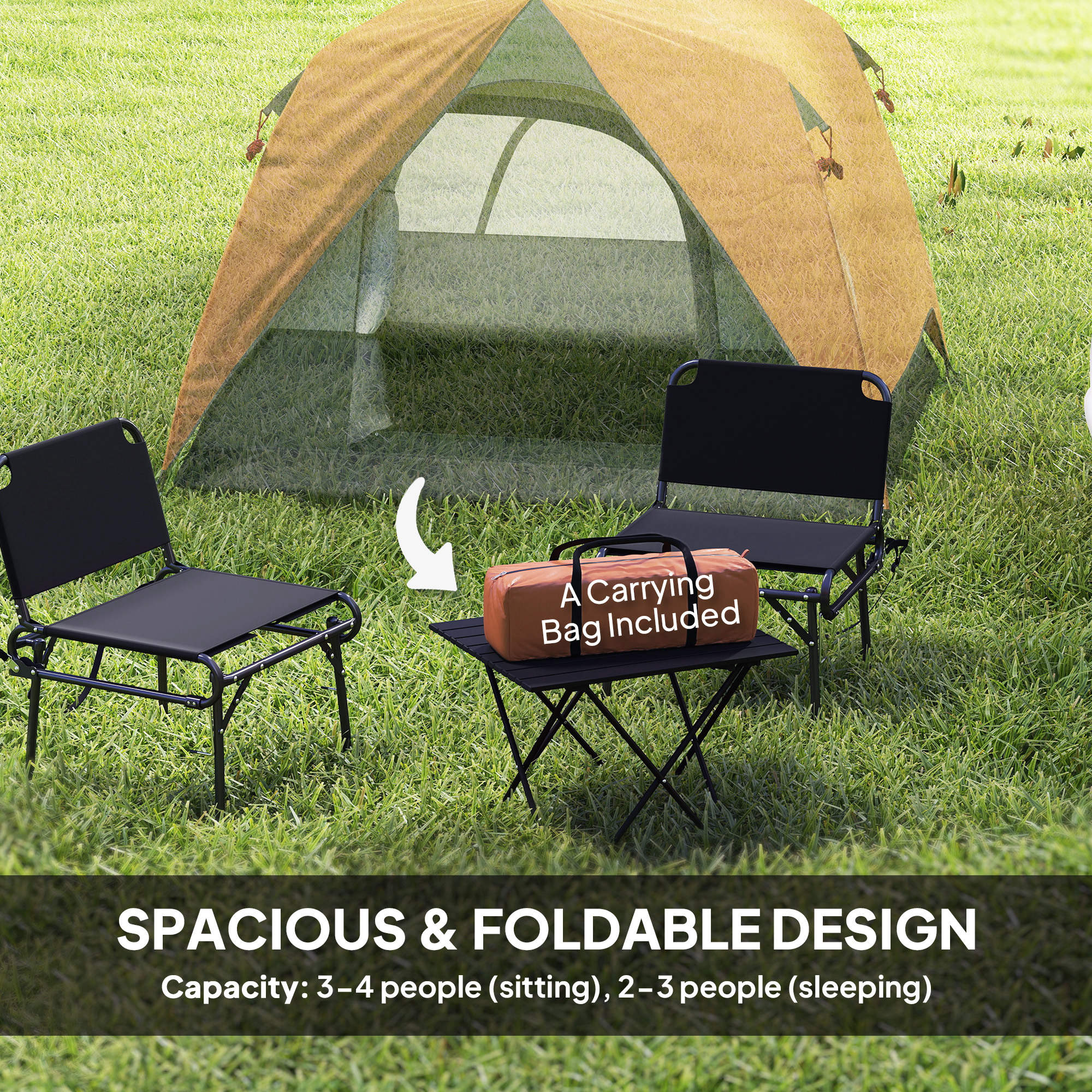 Outsunny 3-4 Person Camping Tent, Easy Set Up Waterproof Dome Tent with Sewn-in Groundsheet, Mesh Windows, Pocket and Hook for Camping, Hiking, Backpacking, Orange and Grey - North Peak Garden Furniture