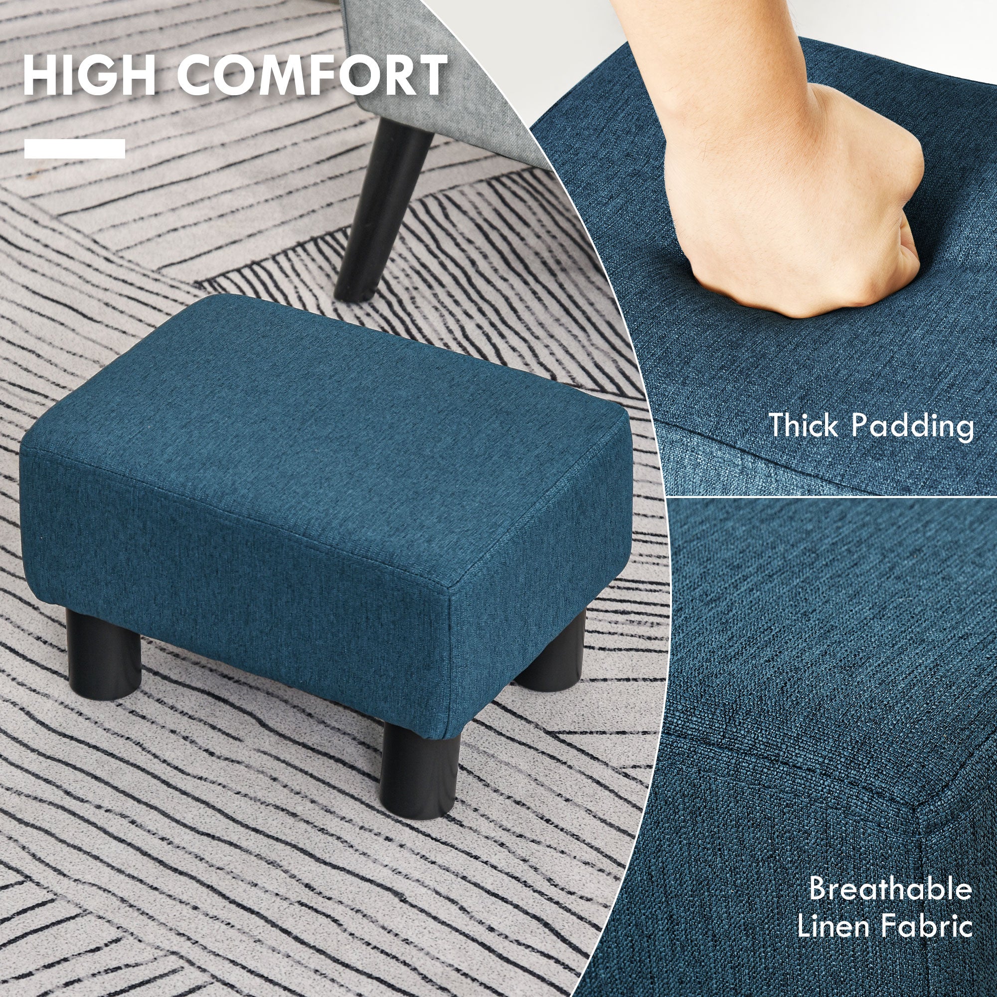 HOMCOM Linen Fabric Footstool Ottoman Cube with 4 Plastic Legs