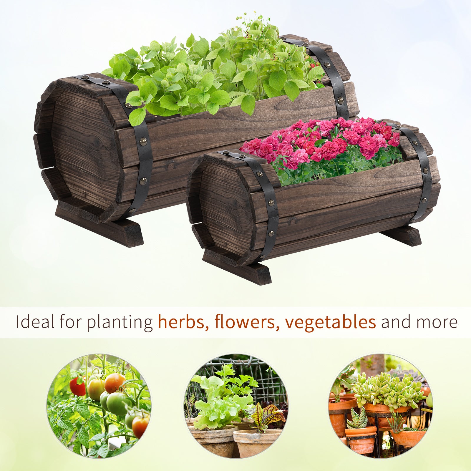 Outsunny Wooden Planters: Durable Carbonized Finish for Indoor & Outdoor Floral Displays, Set of 2