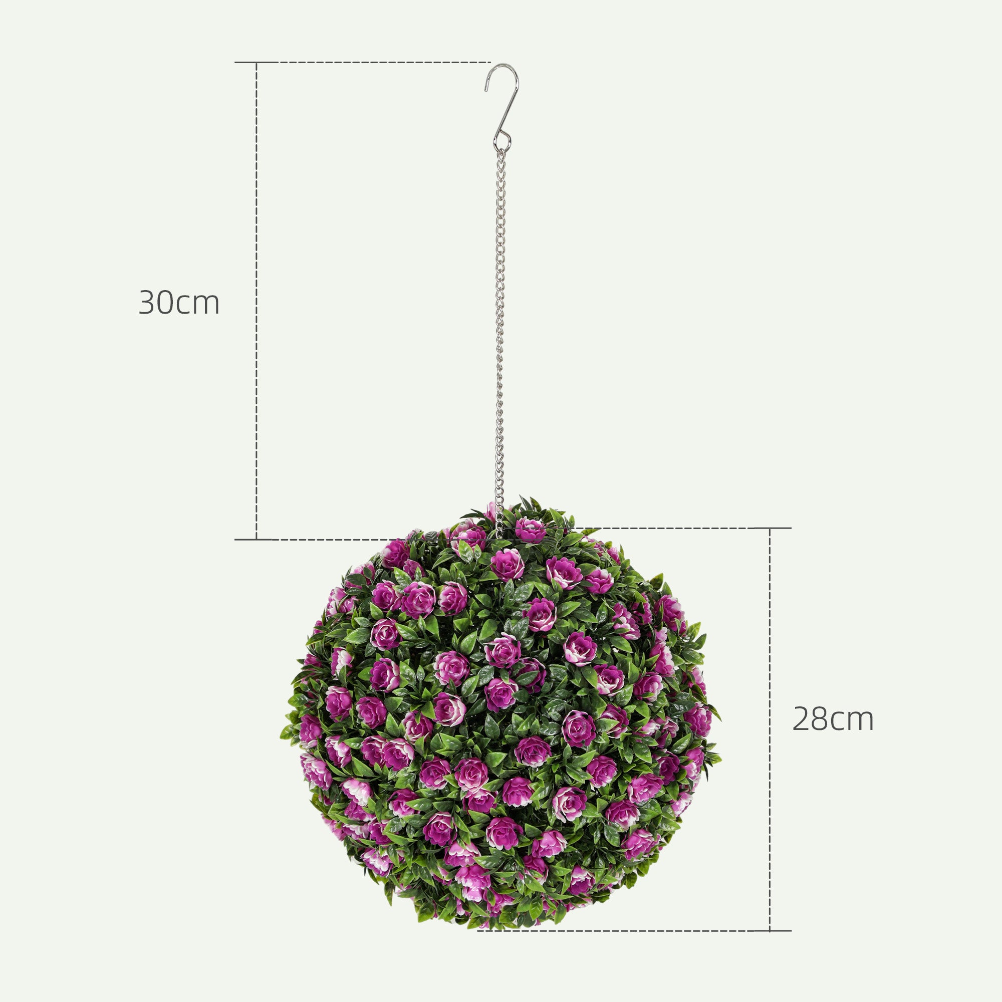 HOMCOM Set of 2 Decorative Artificial Plants, UV-protected Artificial Plant Topiary Rose Balls, Fake Plants for Home Indoor outdoor Decor, 28cm, Purple - North Peak Garden Furniture