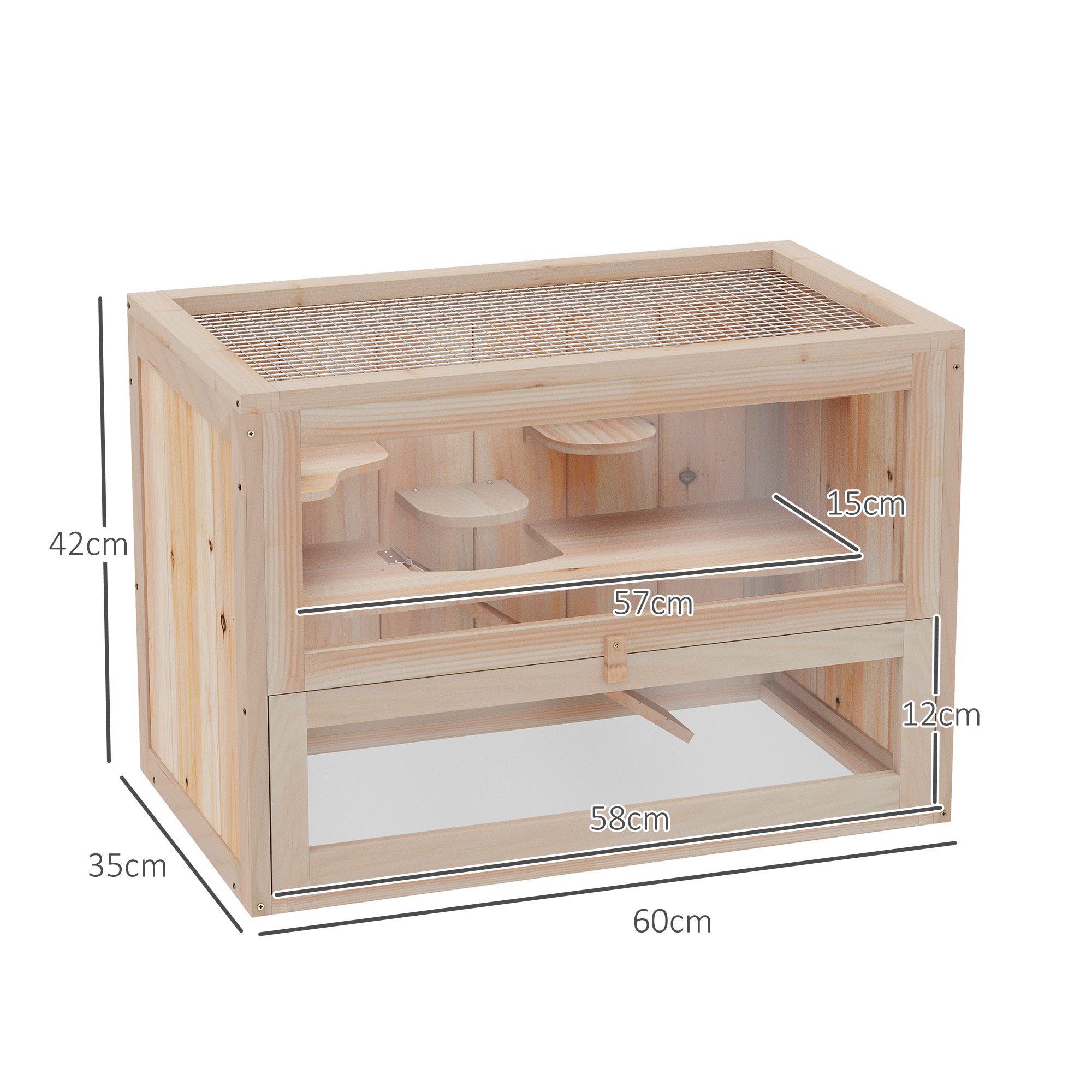 PawHut Wooden Hamster Cage Mouse  Mice Rodent Small Animals Hutch Exercise Play House 60 x 35 x 42cm