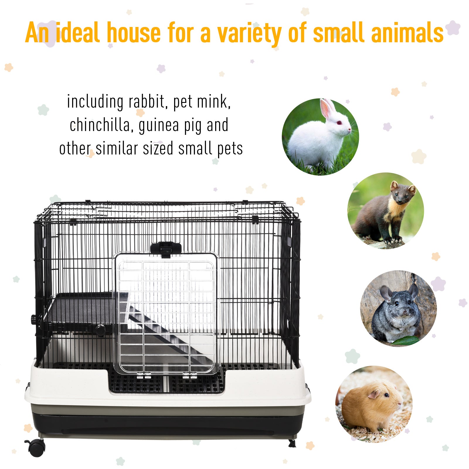 PawHut Small Animal Guinea Pigs Hutches Steel Wire Rabbit Cage Pet Play House W/ Waste Tray Black | Aosom UK