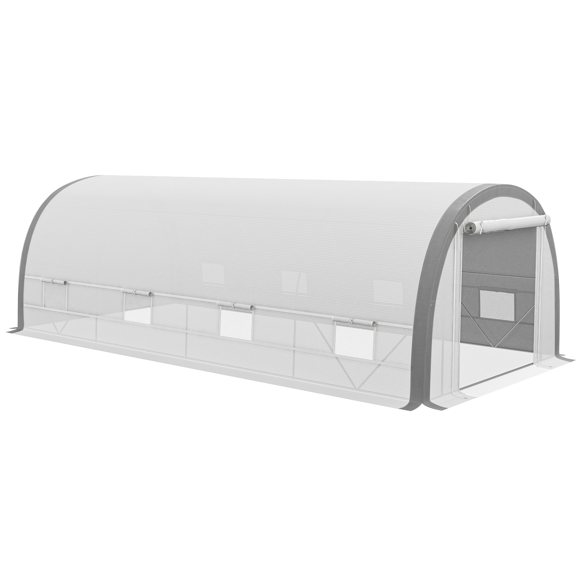 Outsunny 6 x 3(m) Polytunnel Greenhouse with Upgraded Structure, Mesh Door and Windows, 15 Plant Labels, White - North Peak Garden Furniture