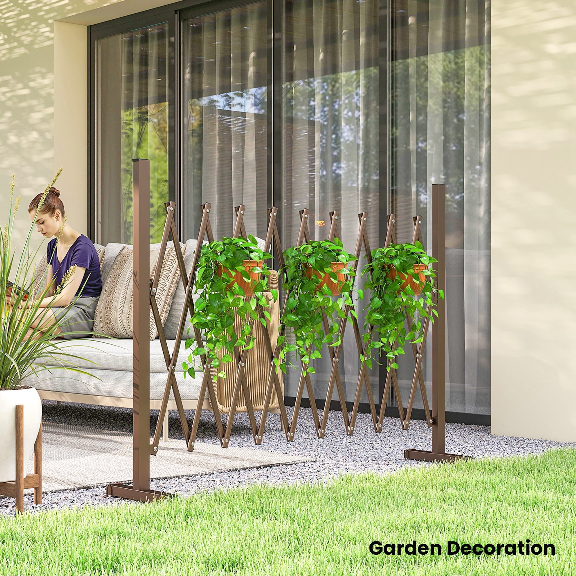 Outsunny Expanding Trellis Fence, Freestanding Movable Fence, Foldable Garden Screen Panel, 250 x 103.5 cm, Dark Brown