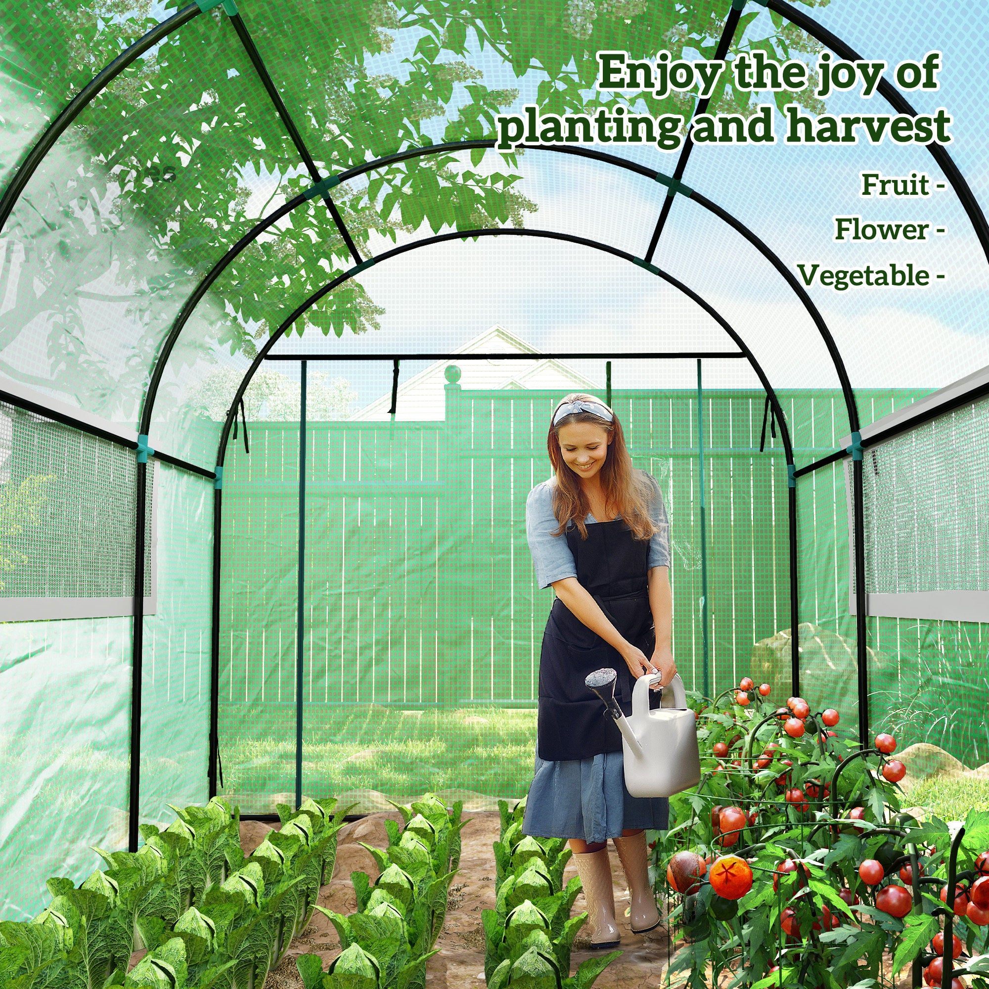 Outsunny 300 x 200cm Walk-In Polytunnel Greenhouse - Green - North Peak Garden Furniture