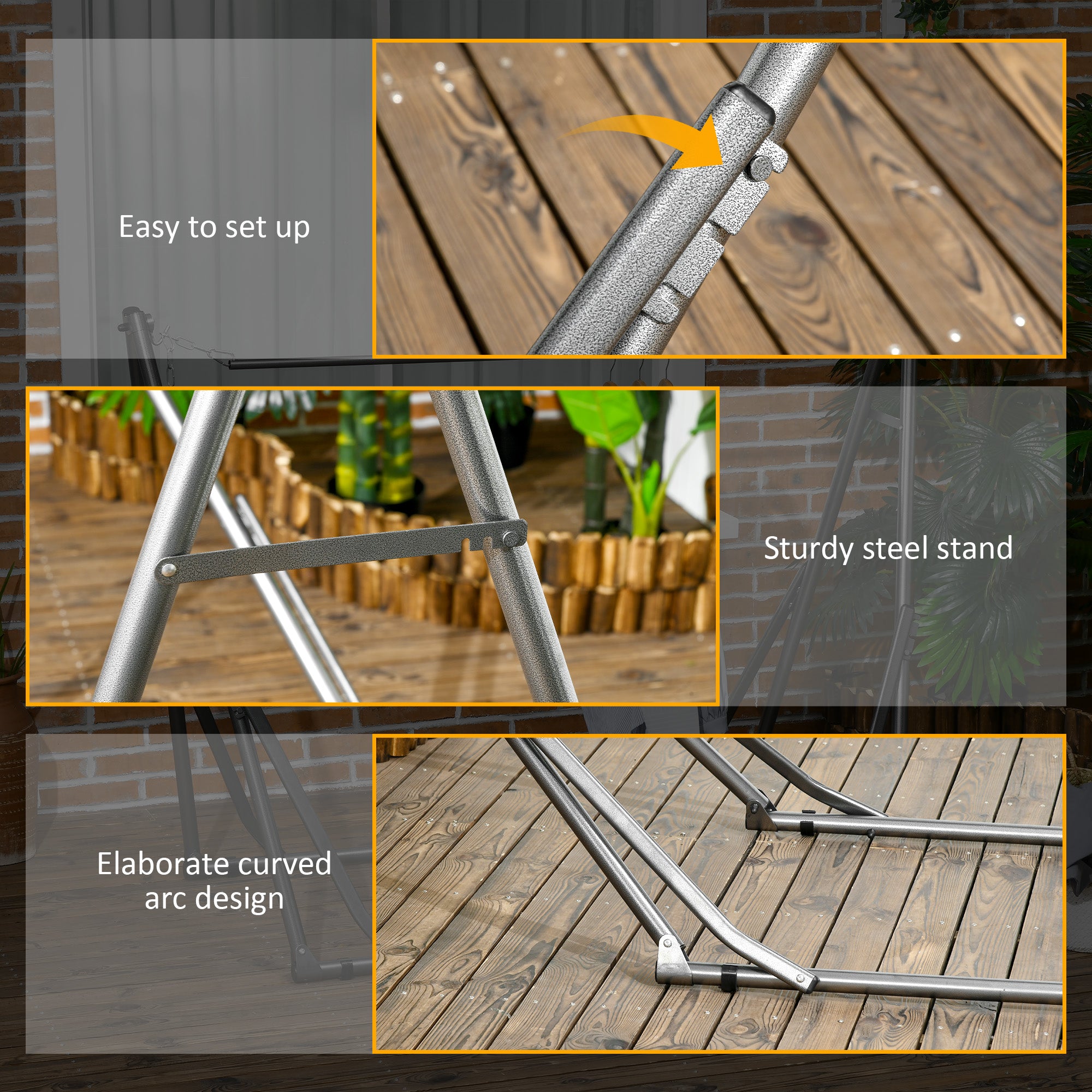 Outsunny Foldable Hammock Stand, Portable Hammock with Metal Frame, 2 in 1 Hammock Net Stand, Clothes Drying Rack, Load Capacity 120kg, for Patio, Garden, Yard, Black - North Peak Garden Furniture