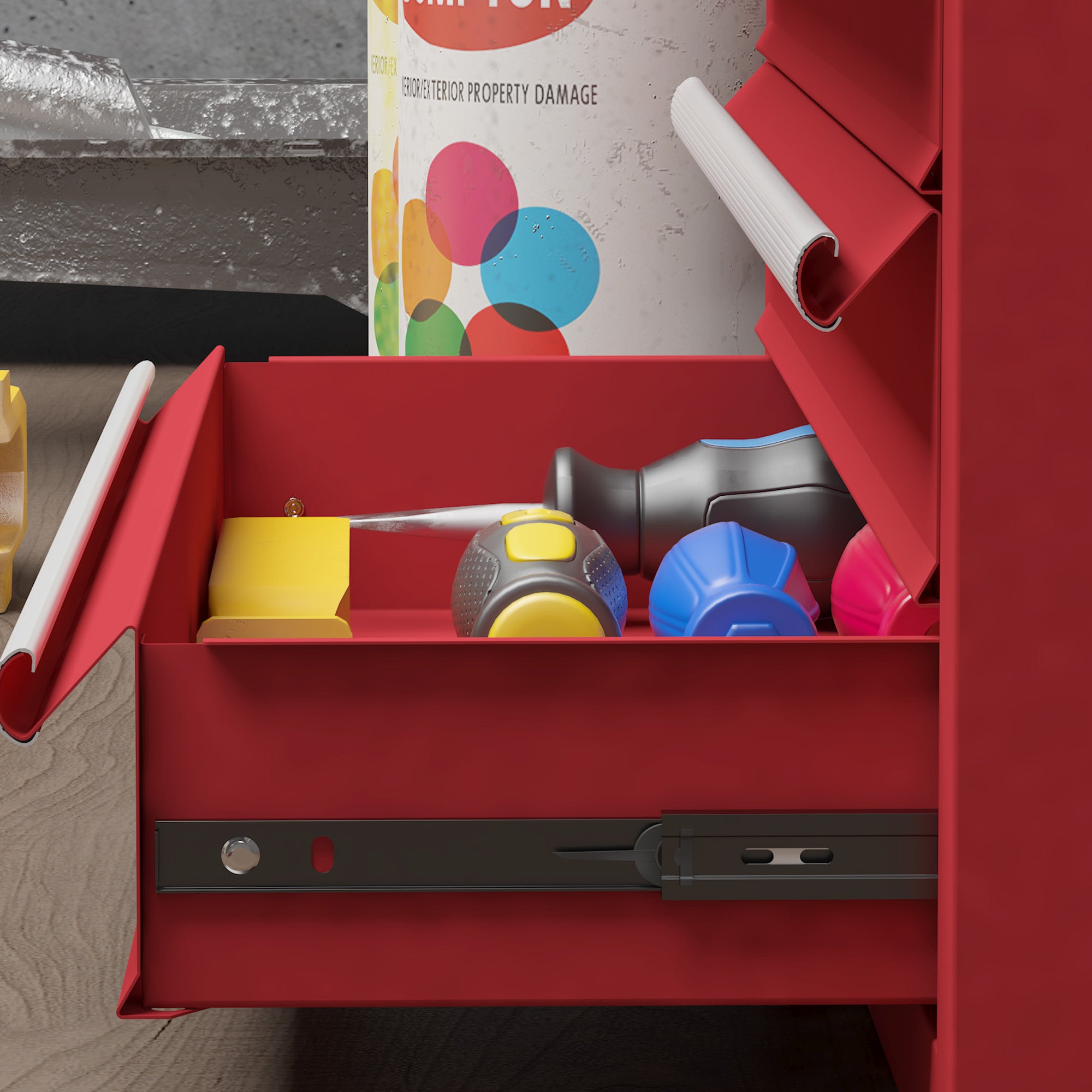 DURHAND Lockable Metal Tool Box, 4 Drawer Tool Chest with Latches, Handle, Ball Bearing Runners, Red - North Peak Garden Furniture