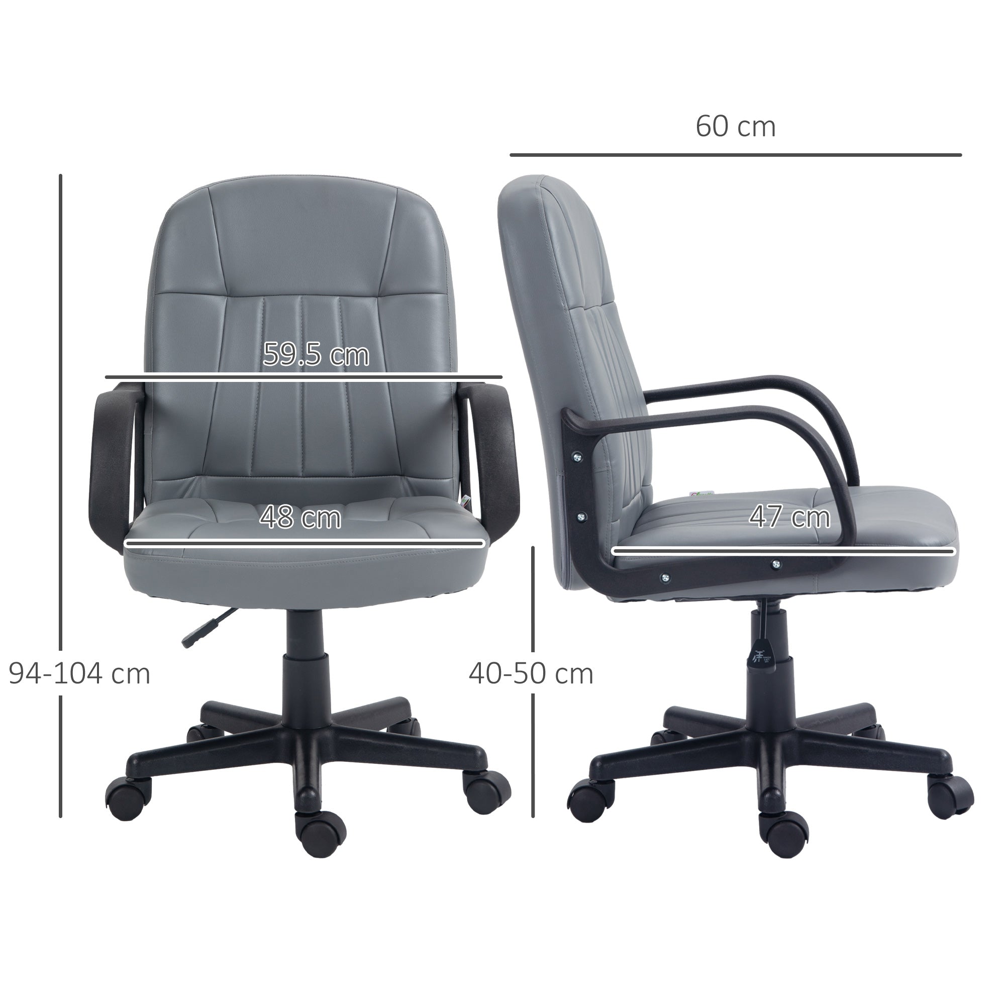 HOMCOM Swivel Executive Office Chair PU Leather Computer Desk Chair Office Furniture Gaming Seater - Grey - North Peak Garden Furniture