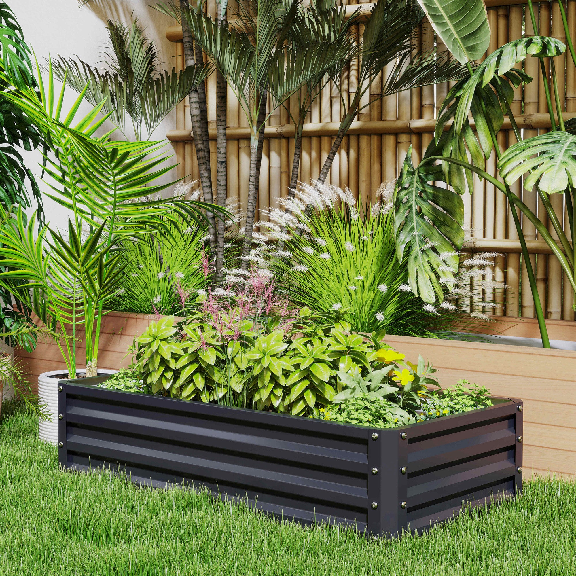 Outsunny Set of 2 Raised Beds for Garden, Galvanised Outdoor Planters for Herbs Vegetables, Use for Patio Balcony, Grey