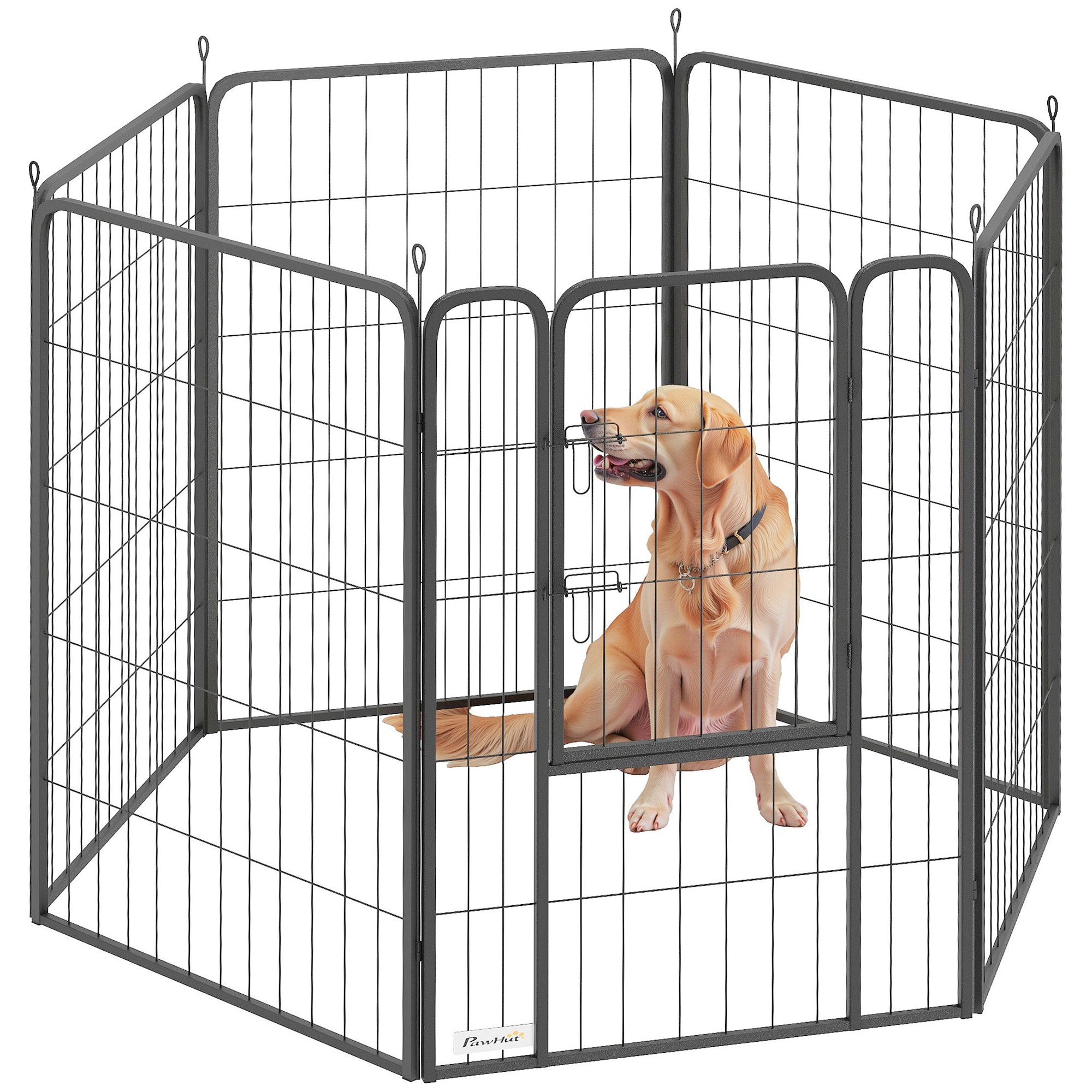 PawHut 6 Panels Heavy Duty Dog Playpen with Secure Door, for Indoor Outdoor, for Garden, Camping, 100cm High - North Peak Garden Furniture