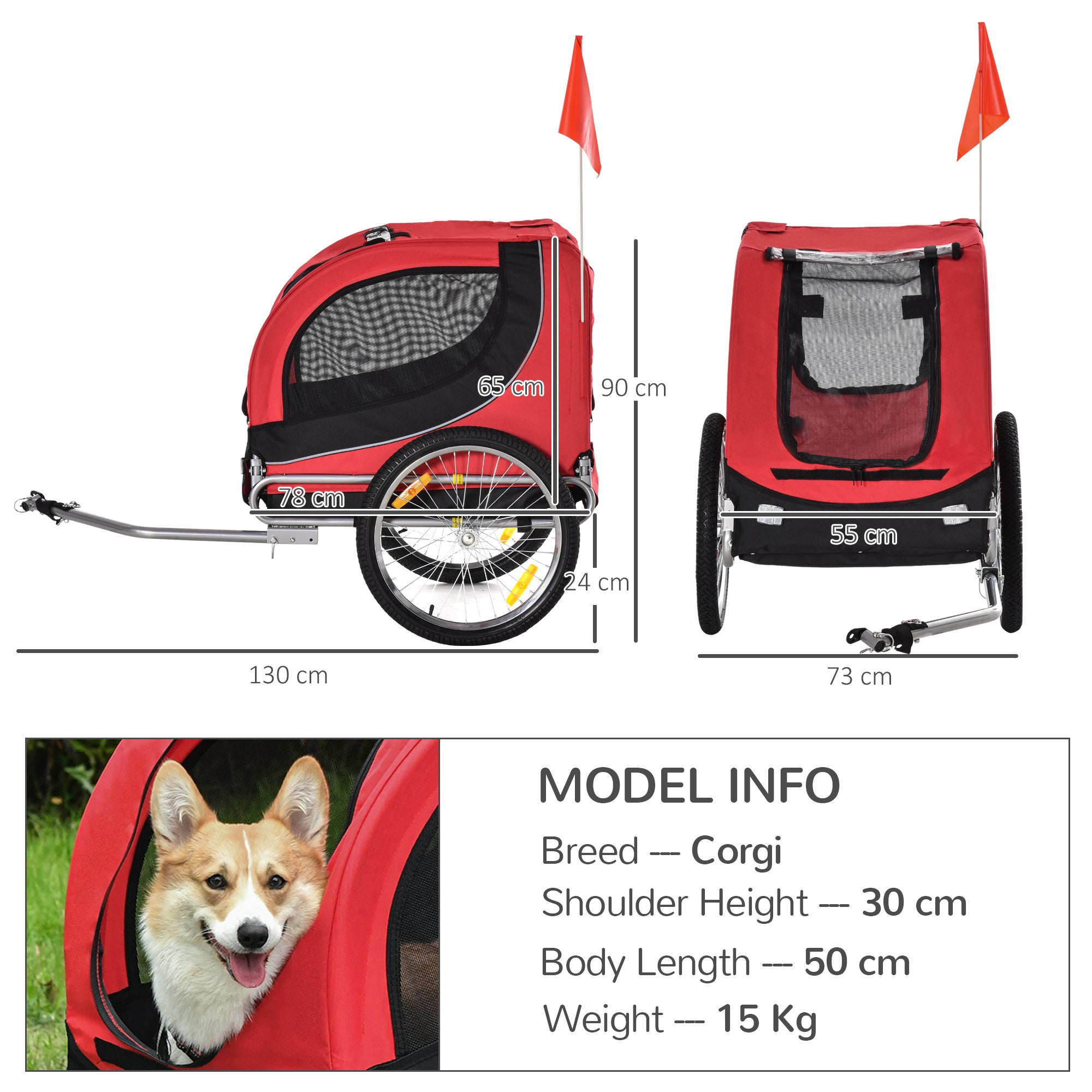 PawHut Steel Dog Bike Trailer Pet Cart Carrier for Bicycle Kit Water Resistant with Hitch Coupler Travel Black and Red - North Peak Garden Furniture