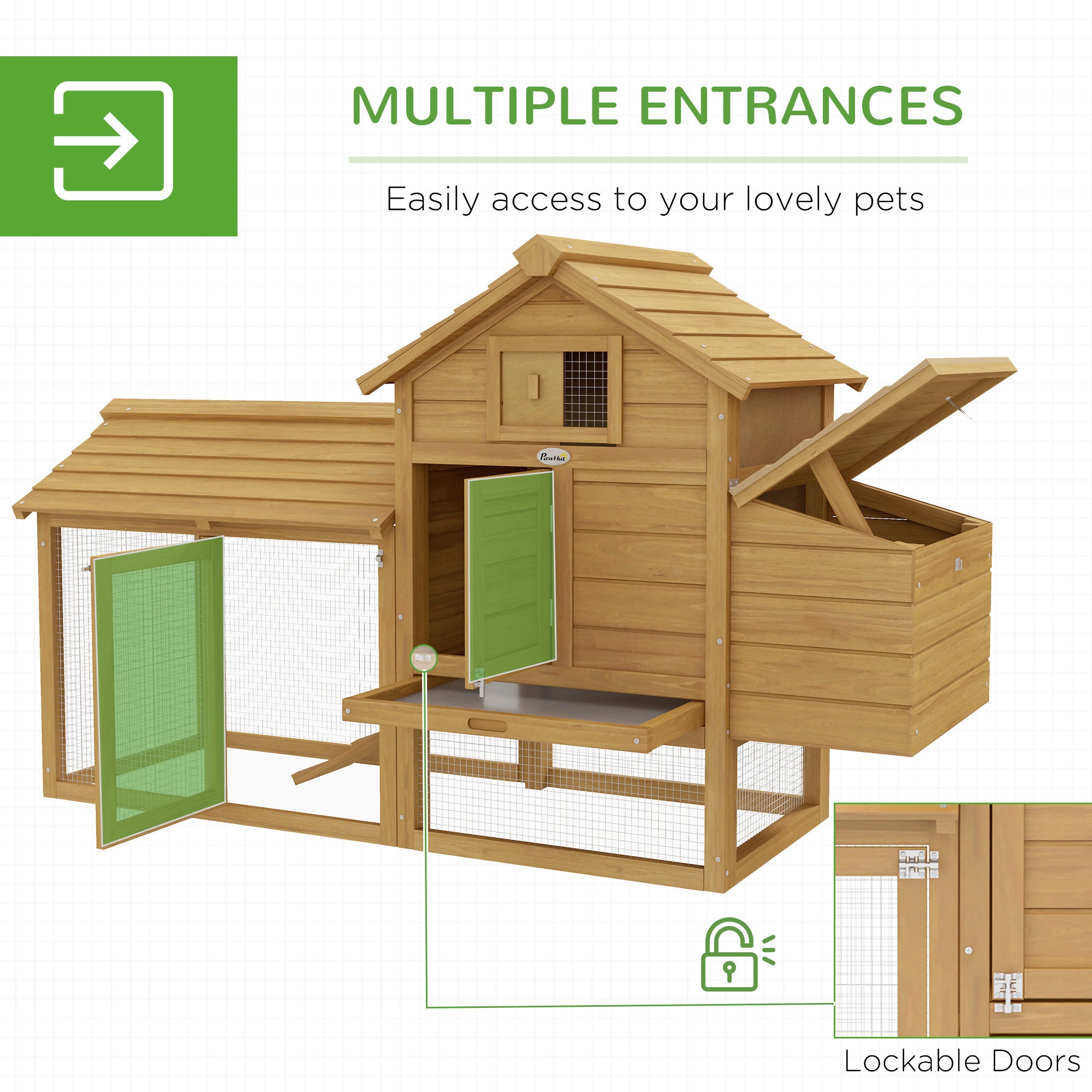 PawHut Small Chicken Coop with Run Hen House Poultry Coops Cages Nesting Box Wood 150.5 x 54 x 87cm - North Peak Garden Furniture