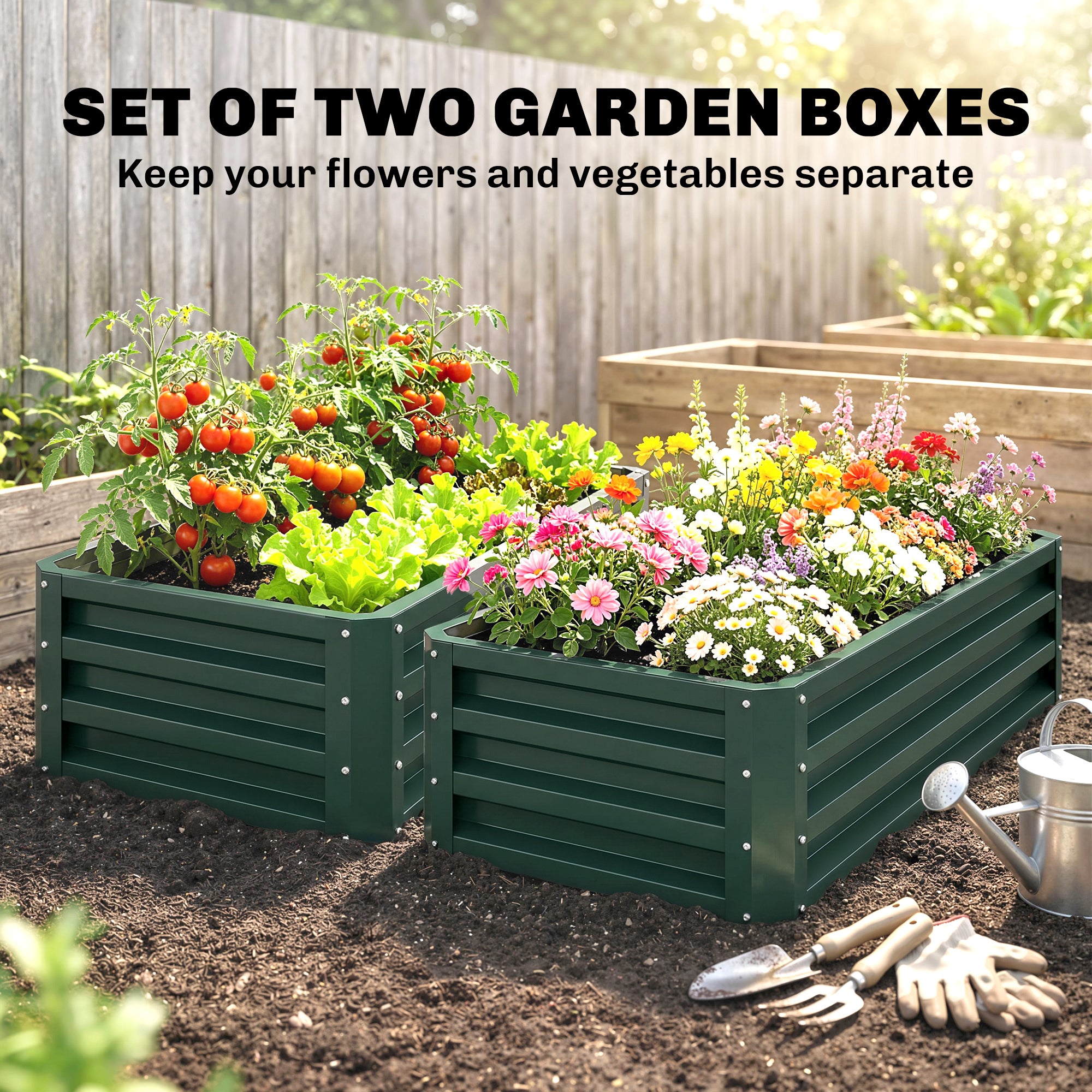 Outsunny Set of Two 110 x 50 cm Steel Planter Boxes - Green