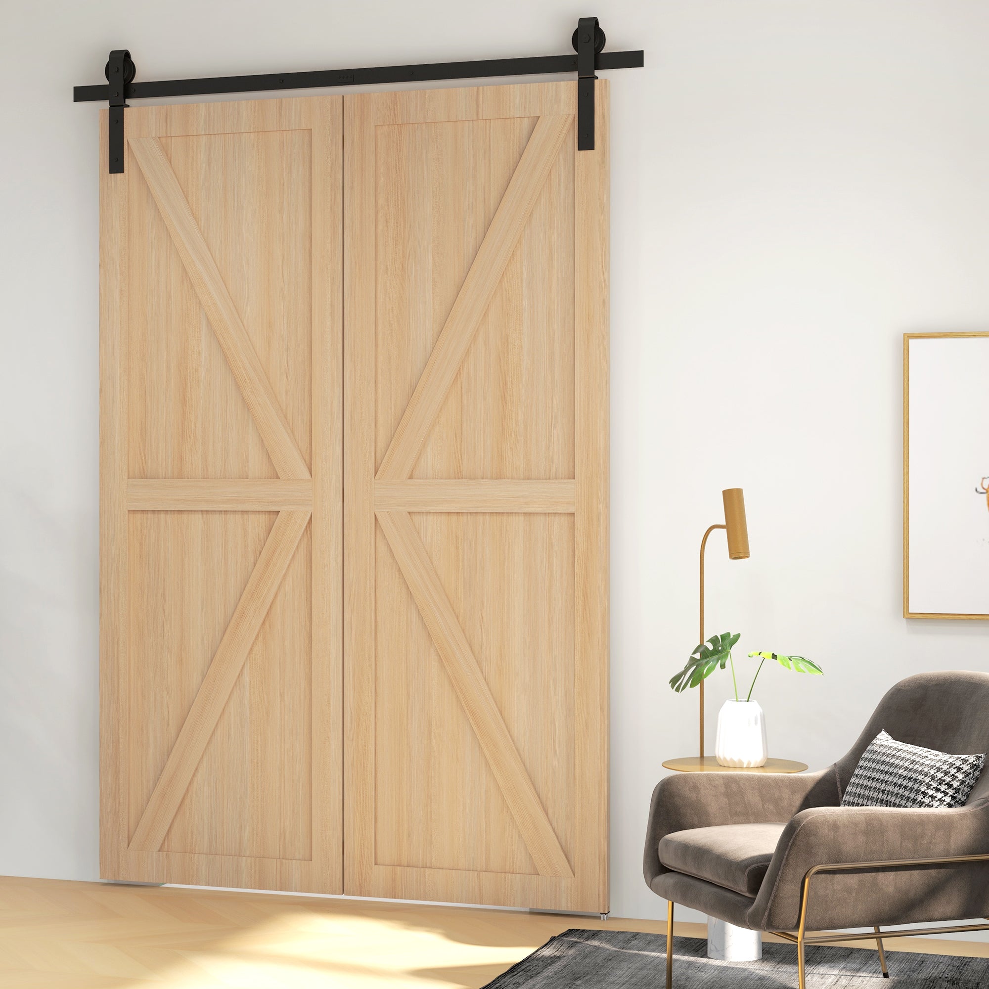HOMCOM 5ft Bi-Folding Sliding Barn Door Hardware Kit - Black - North Peak Garden Furniture