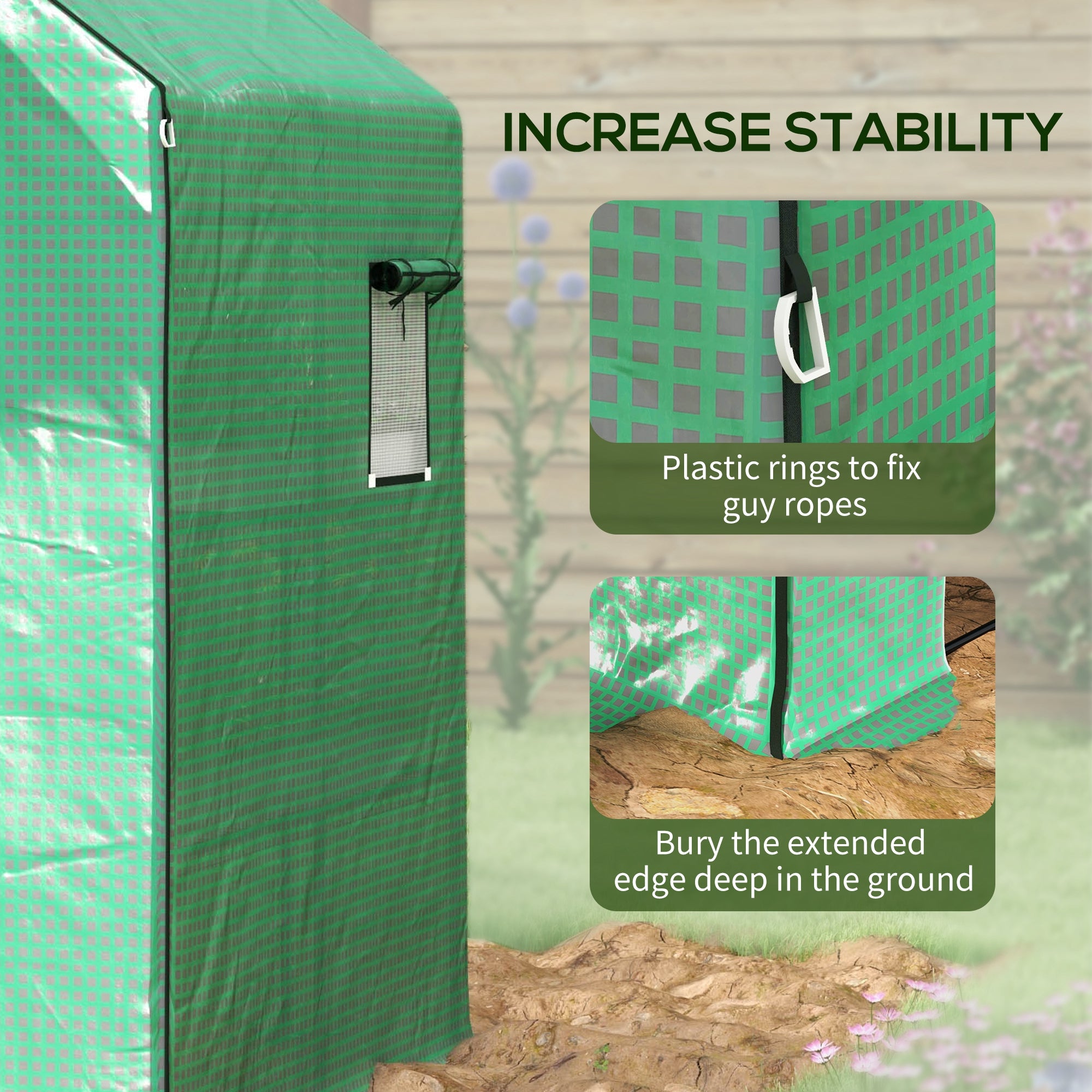Outsunny Greenhouse Cover Replacement Walk-in PE Hot House Cover with Roll-up Door and Windows, 140 x 143 x 190cm, Green - North Peak Garden Furniture