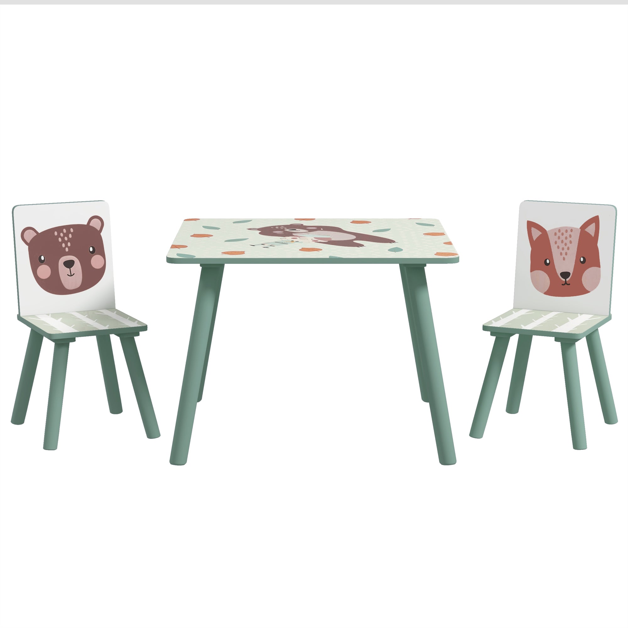 ZONEKIZ Kids and Table Chairs, Children Desk with Two Chairs, Toddler Furniture Set, for Ages 3-6 Years - Green