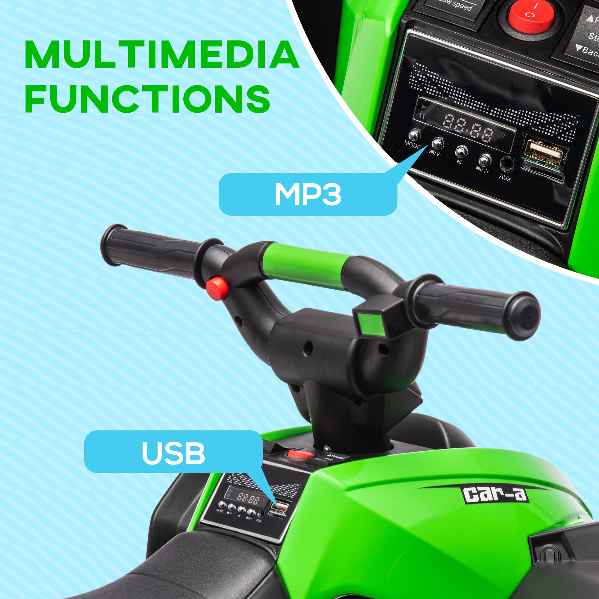 HOMCOM 12V Ride-On Quad Bike w/ Music, Horn, for Ages 3-5 Years - Green - North Peak Garden Furniture