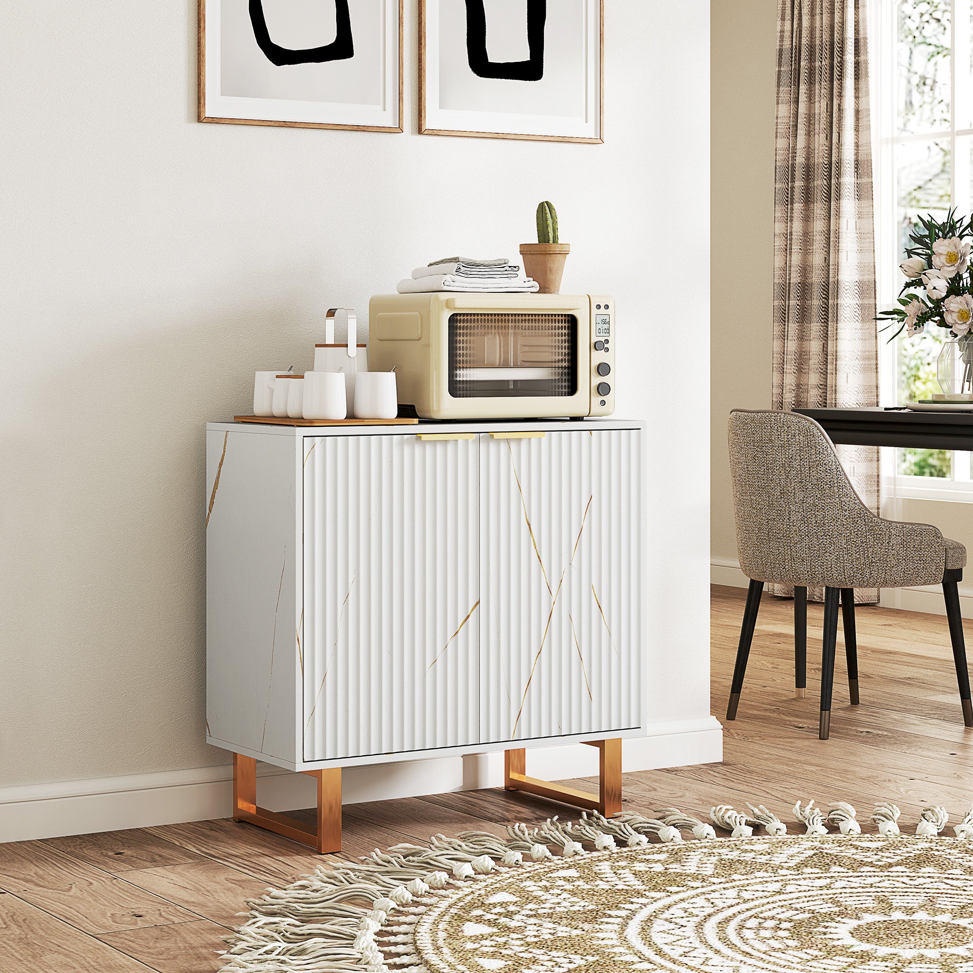HOMCOM Elegant Storage Sideboard - White/Gold-Tone - North Peak Garden Furniture