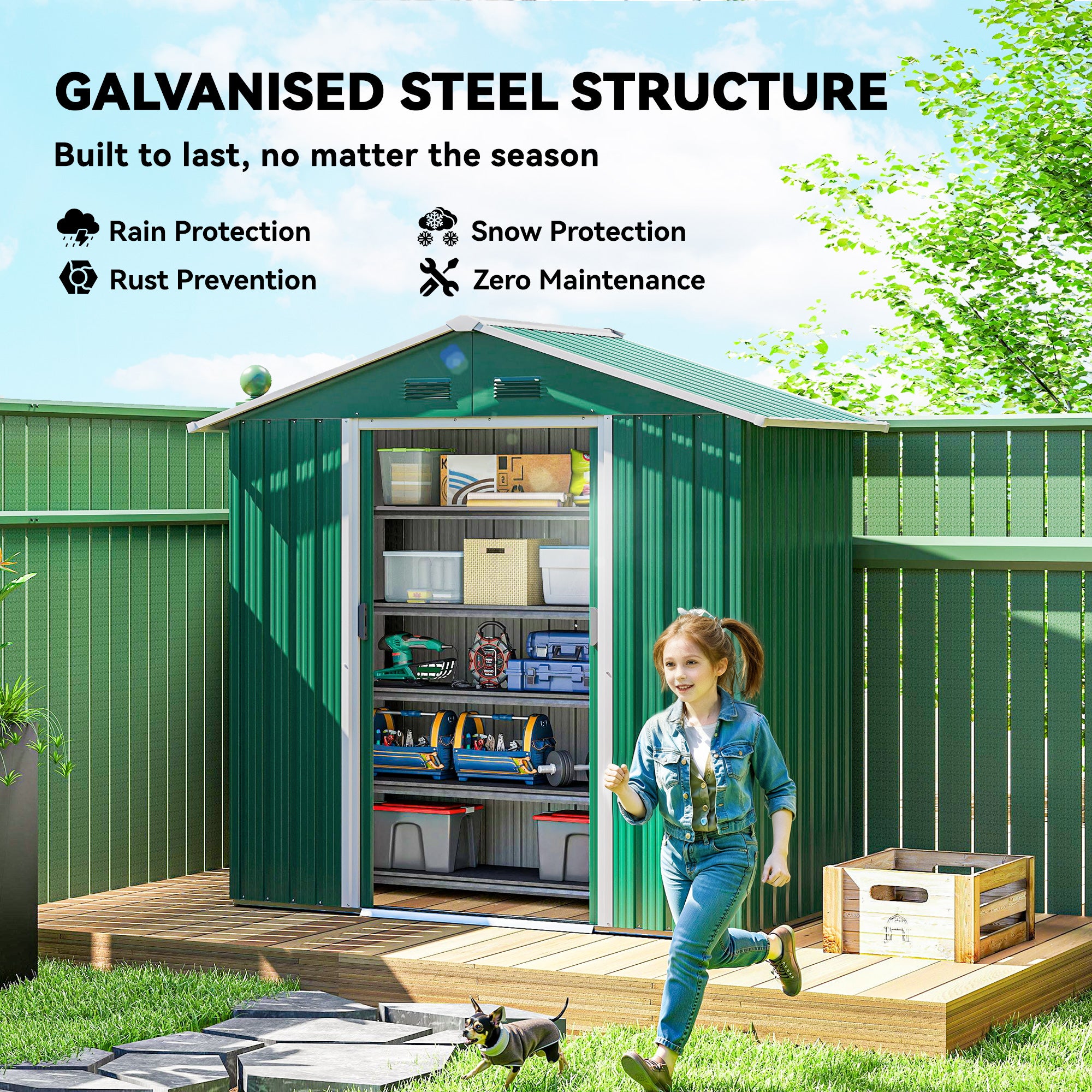 Outsunny 6.5ft x 3.5ft Metal Garden Storage Shed for Outdoor Tool Storage with Double Sliding Doors and 4 Vents, Green