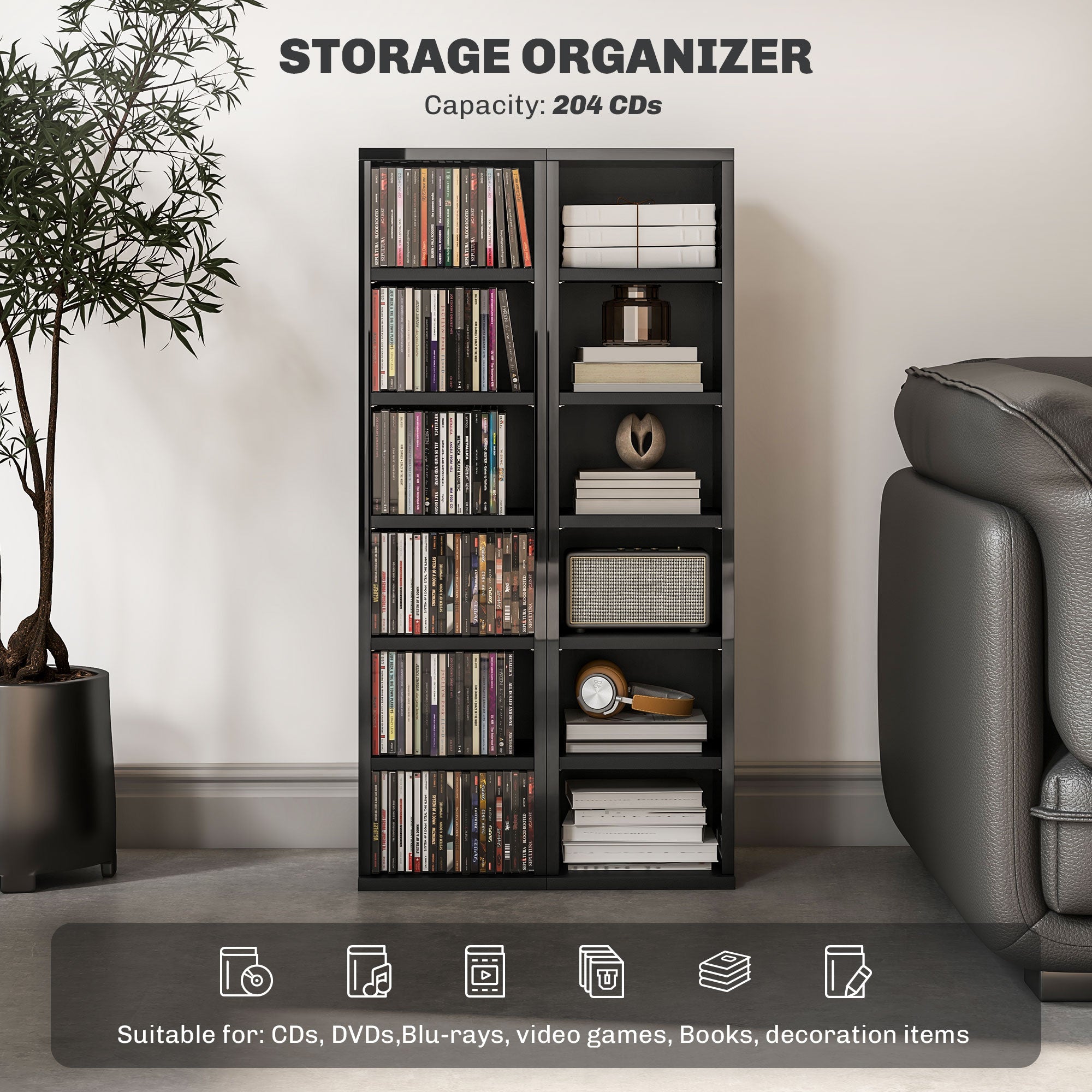 HOMCOM Set of Two 102 CD Storage Units - High Gloss Black - North Peak Garden Furniture
