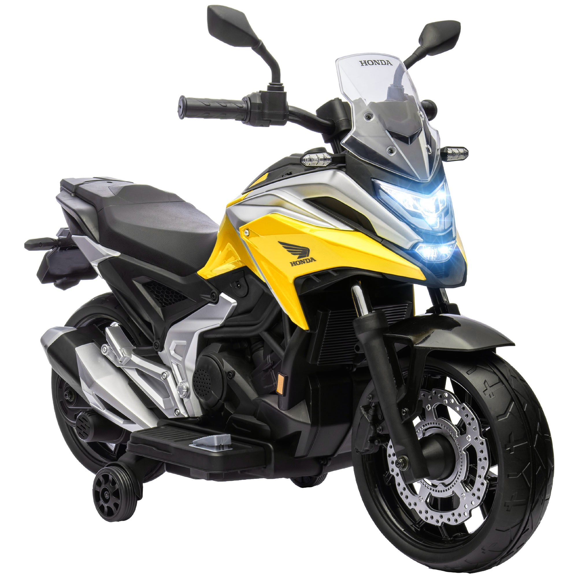 AIYAPLAY 12V Honda Licensed Kids Electric Motorbike w/ Music, Headlights, Early Education Function, for Ages 3-6 Years, Yellow - North Peak Garden Furniture