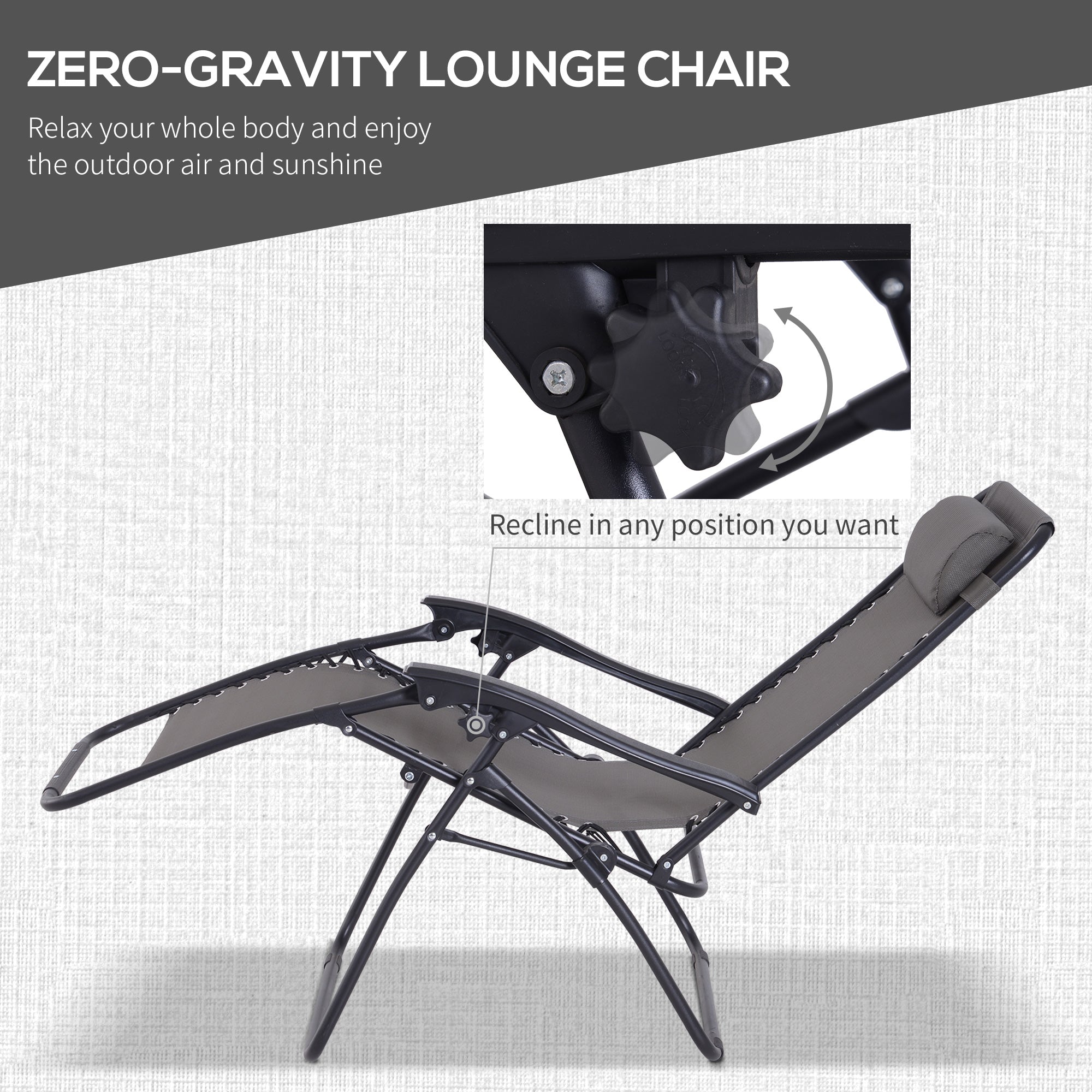 Outsunny 3pcs Folding Zero Gravity Chairs Sun Lounger Table Set w/ Cup Holders Reclining Garden Yard Pool, Dark Grey - North Peak Garden Furniture