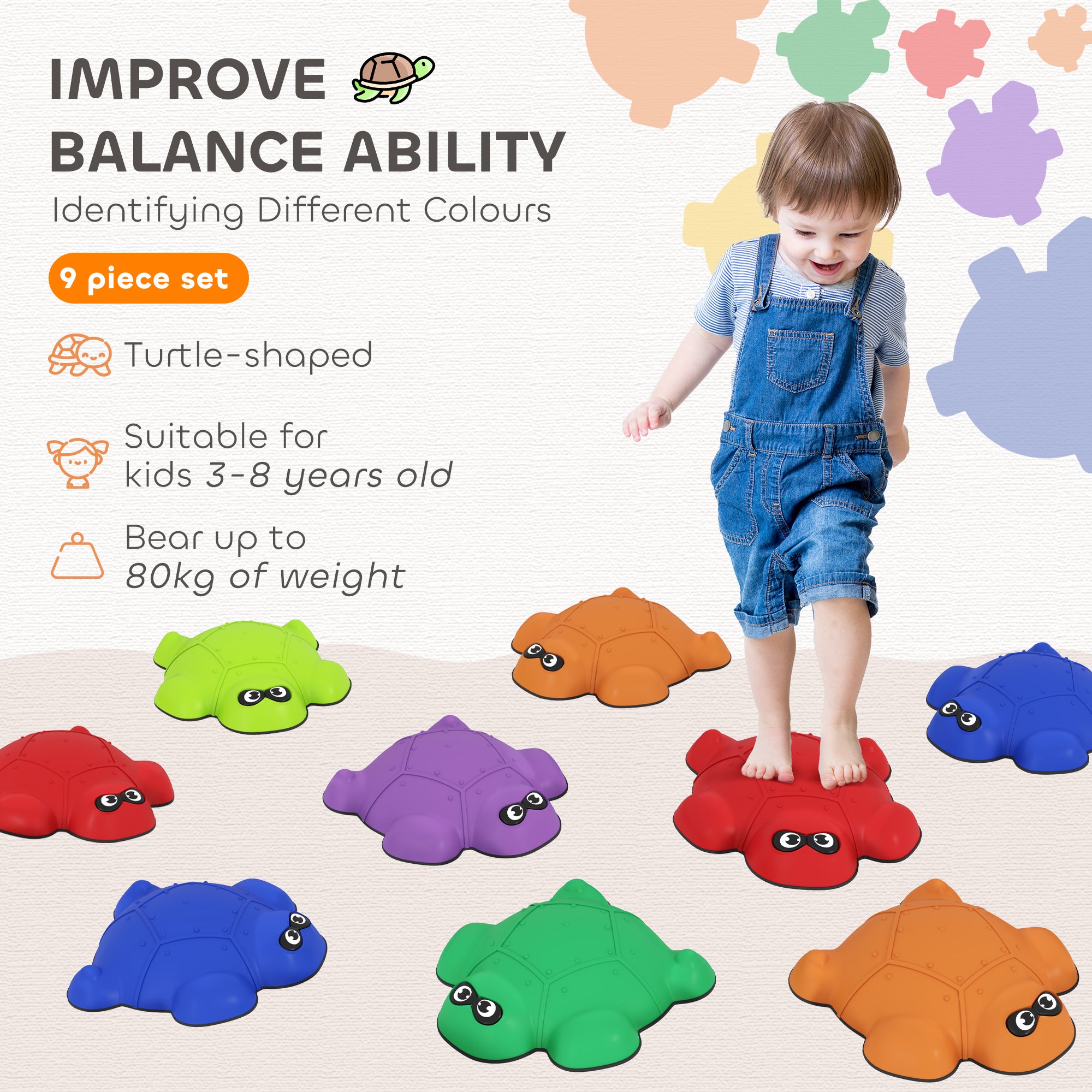 AIYAPLAY 9 PCS Balance Stepping Stones with Non-slip Edge, Indoor Outdoor Obstacle Courses for Kids Ages 3-8 Years, Multicoloured - North Peak Garden Furniture