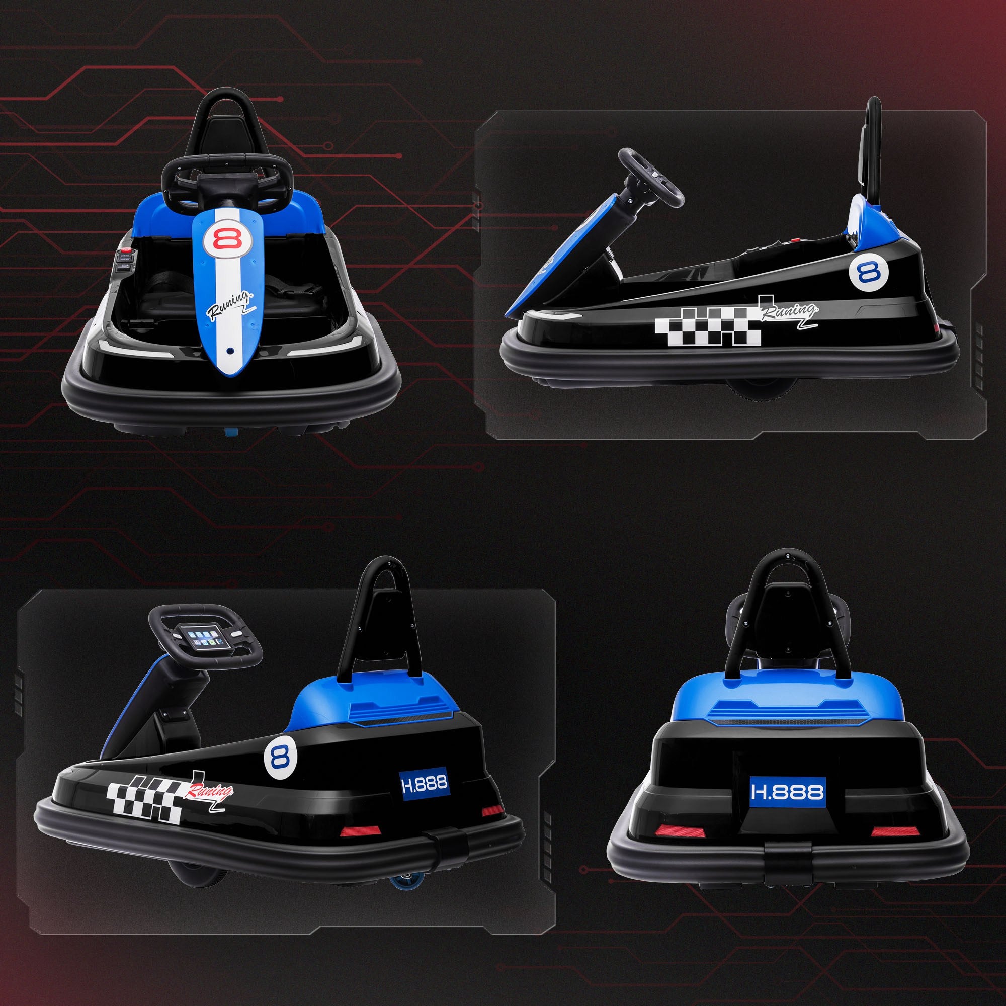 HOMCOM 6V Electric Kids Bumper Car, 6V Spin Waltz Car, with Music, Horn, Lights - Black - North Peak Garden Furniture