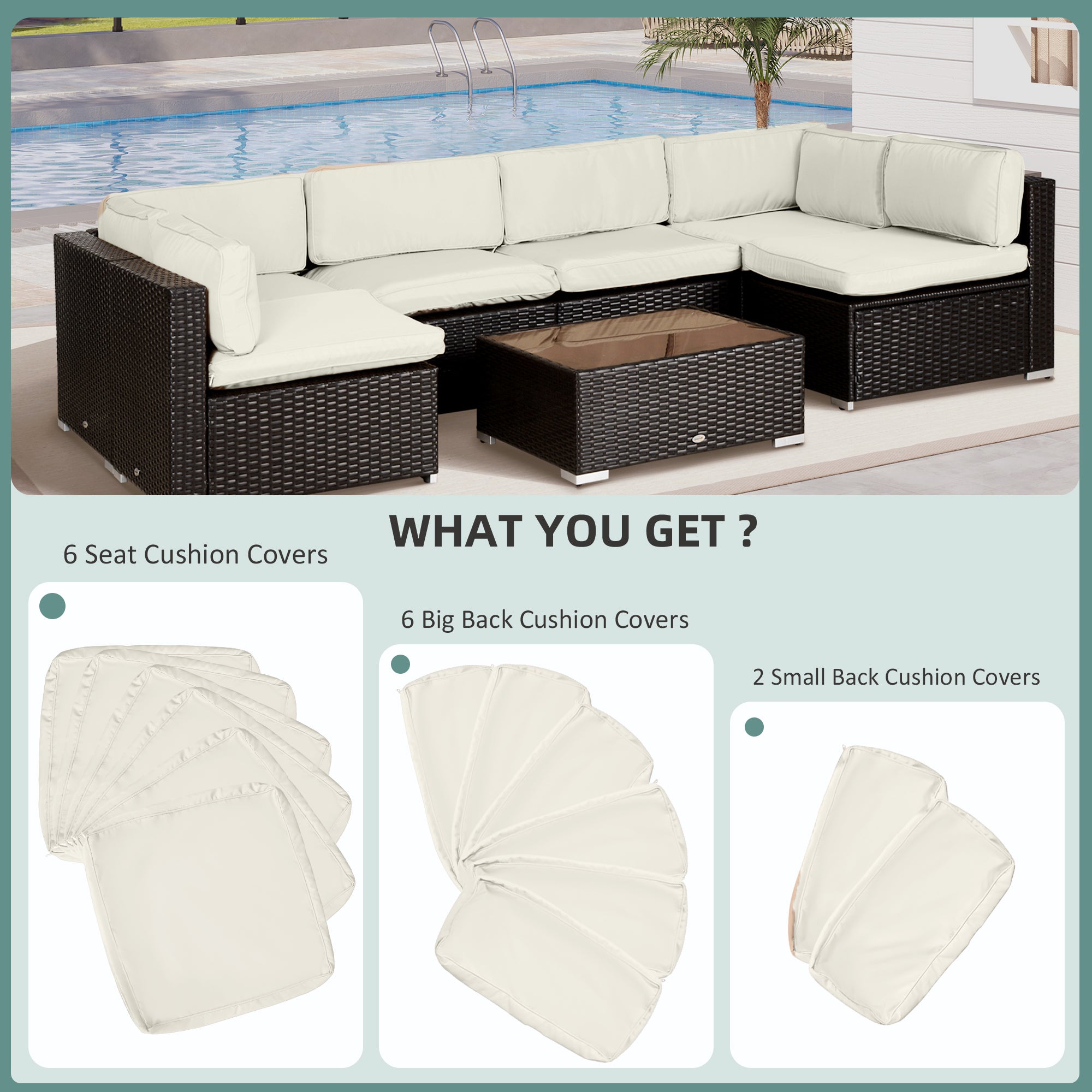 Outsunny Garden Rattan Sofa Cushion Polyester Cover Replacement Outdoor- No Cushion Included Beige