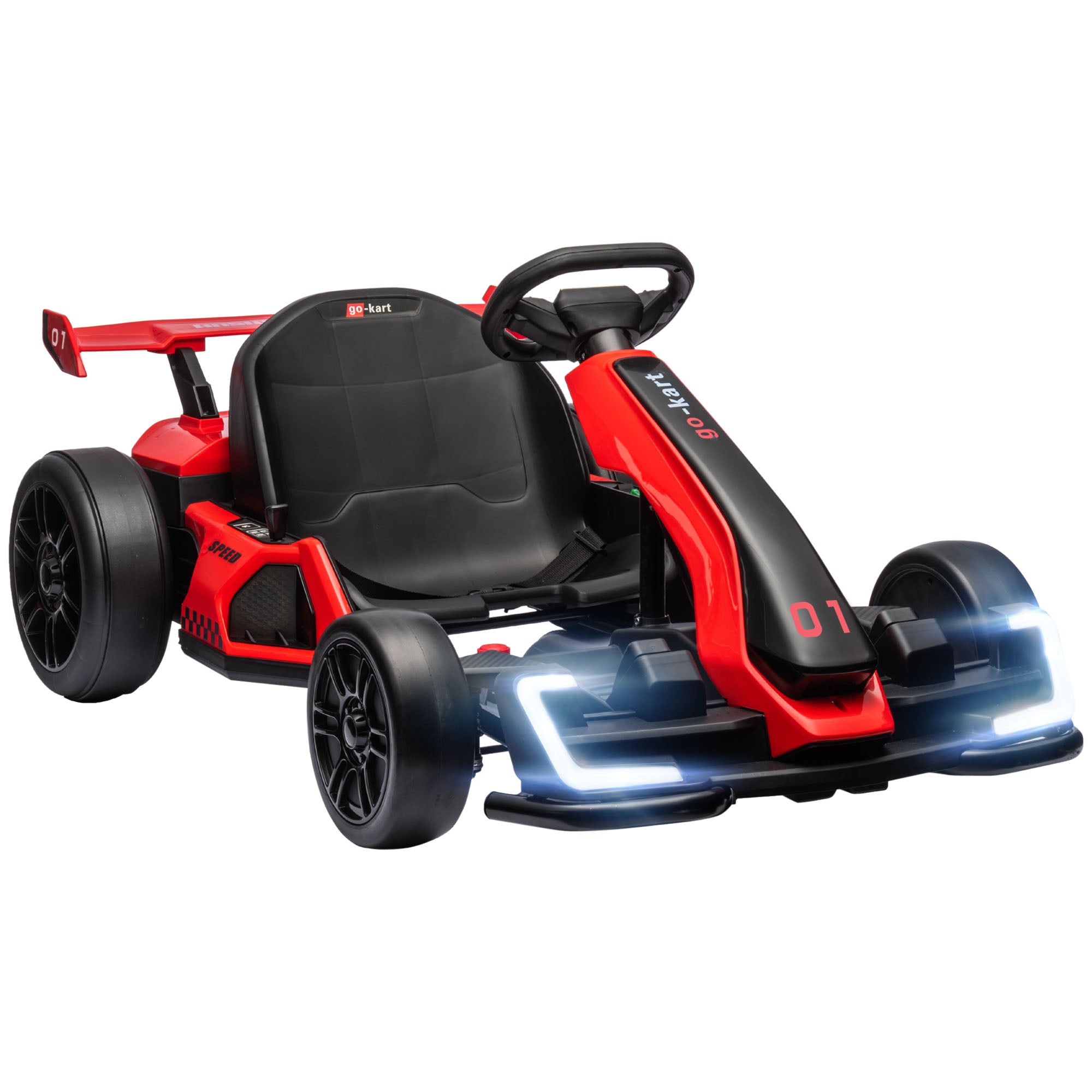 HOMCOM 24V Electric Go Kart for Kids with Adjustable Seat for 6-12 Years, Red - North Peak Garden Furniture