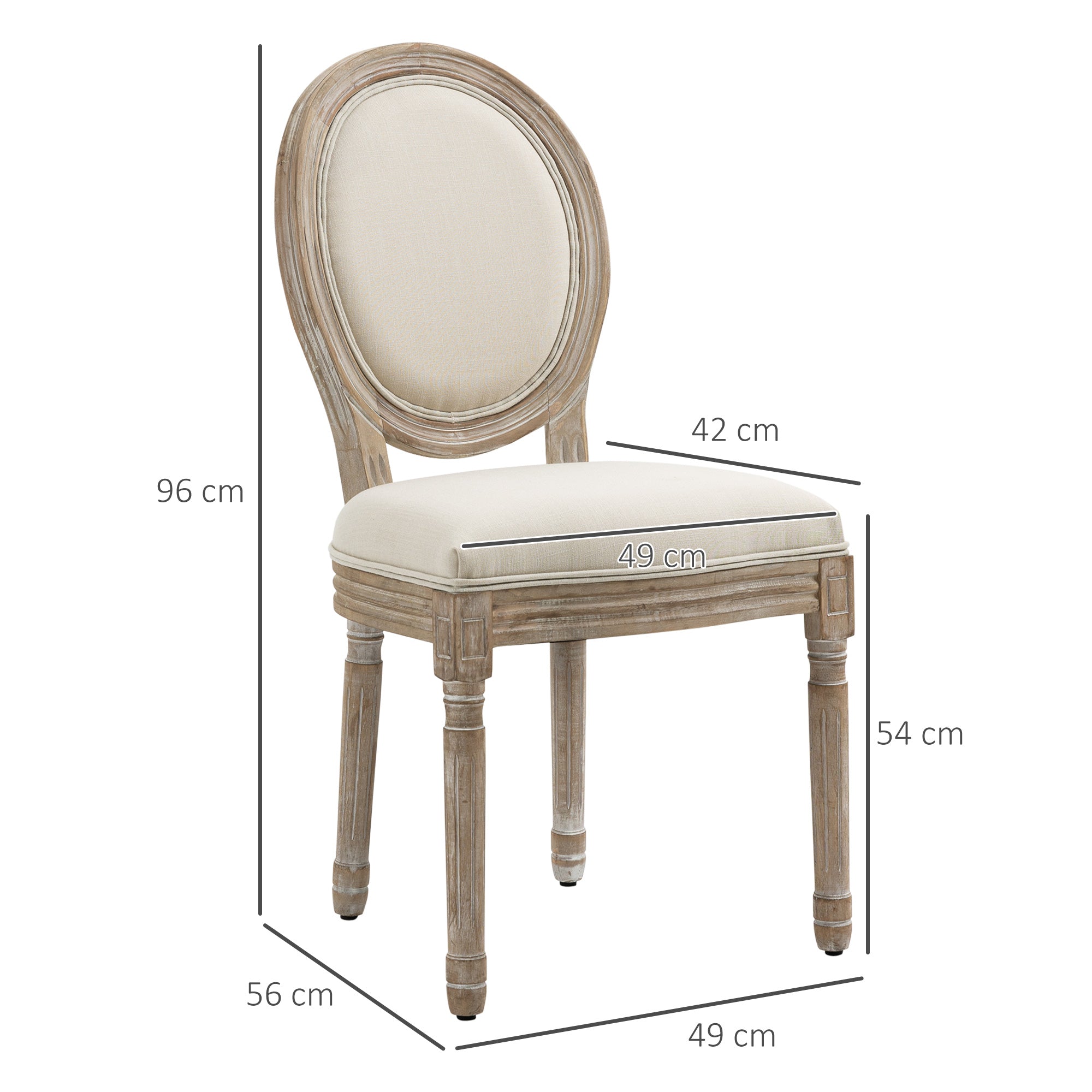 HOMCOM Set of Two French-Inspired Wooden Dining Chairs - Cream - North Peak Garden Furniture