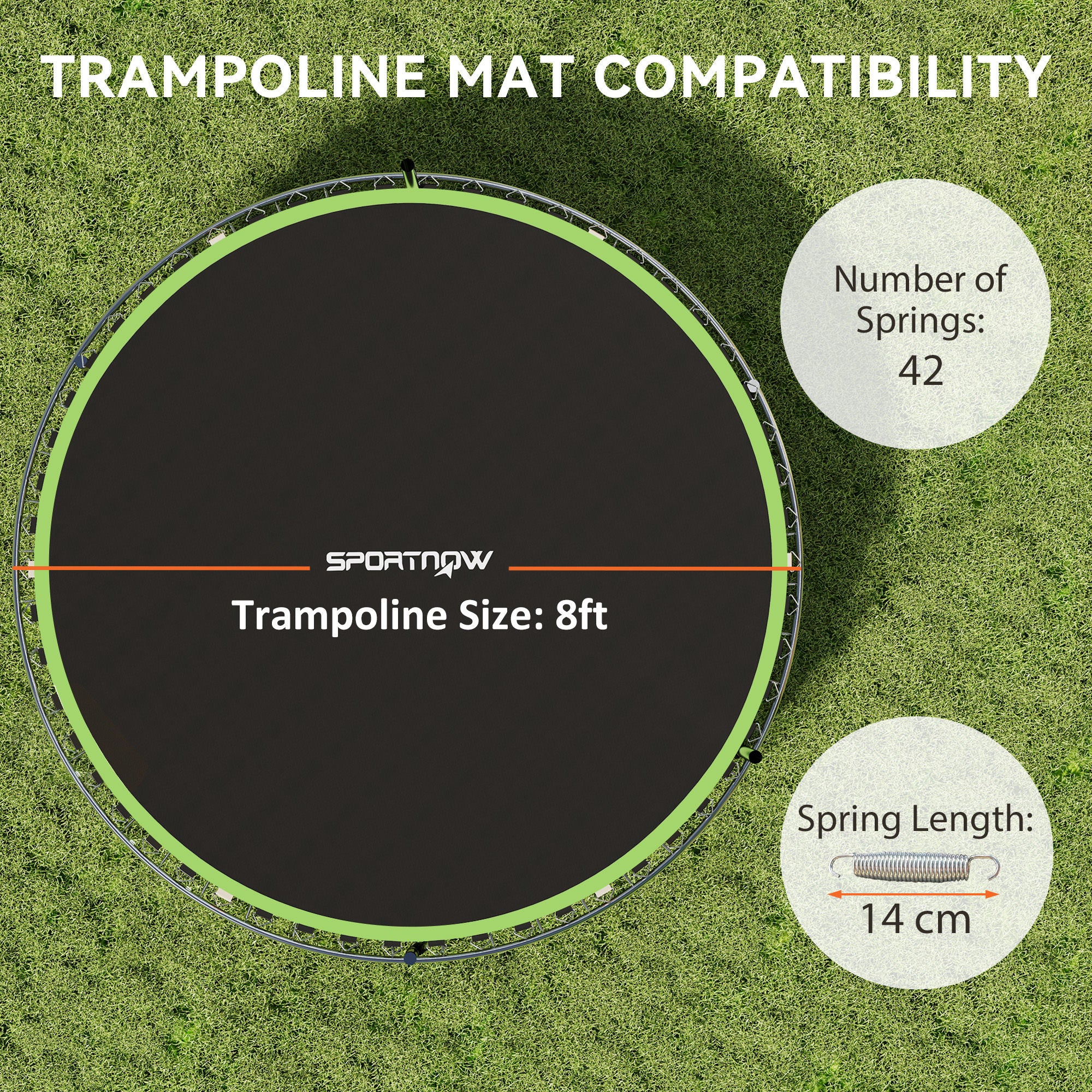 SPORTNOW Trampoline Replacement Mat with Spring Pull Tool, 42 V-Hooks, for 8ft Trampoline using 14cm Springs, Green - North Peak Garden Furniture