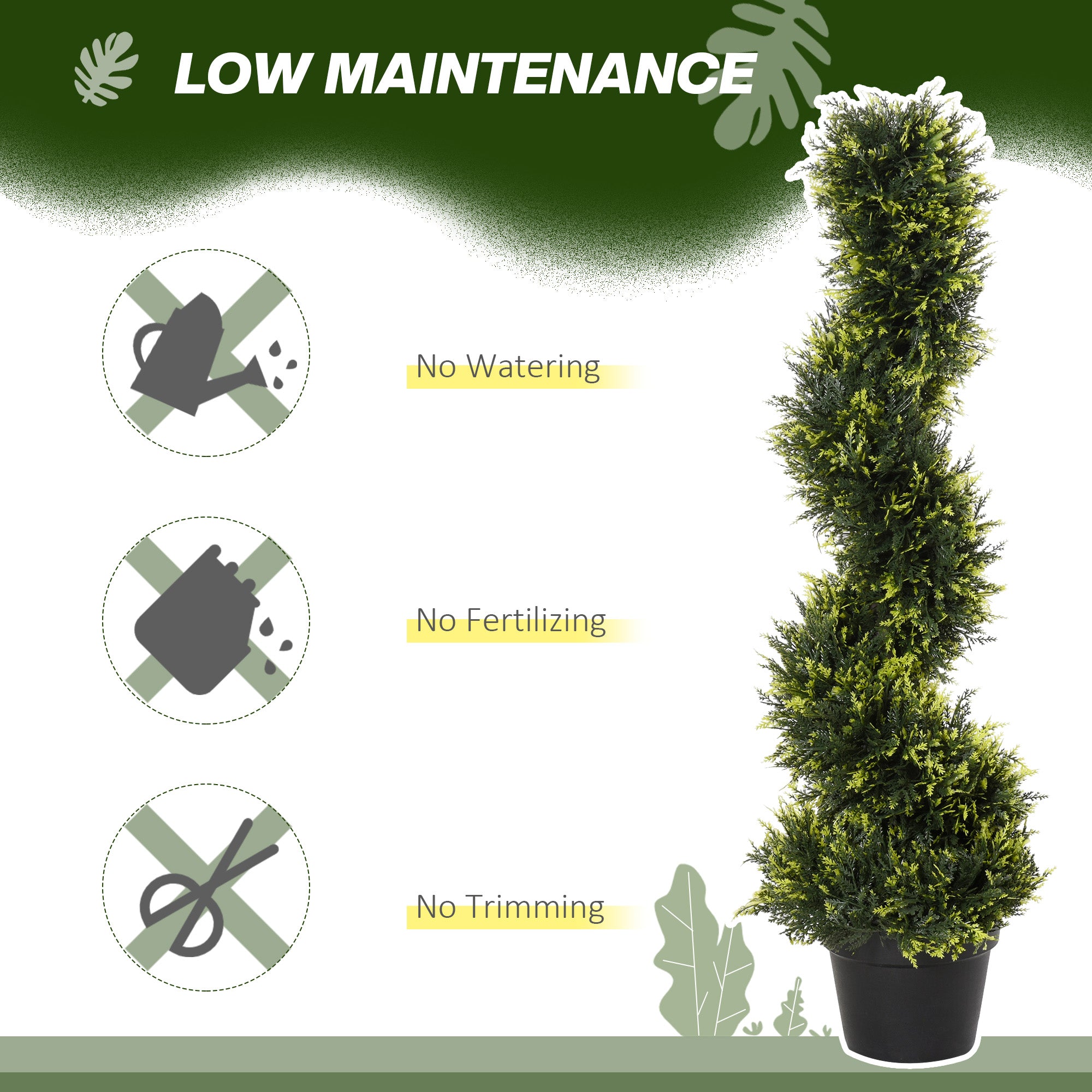 Outsunny Set Of 2 90cm/3FT Artificial Spiral Topiary Trees w/ Pot Fake Indoor Outdoor Greenery Plant Home Office Garden Décor Green - North Peak Garden Furniture