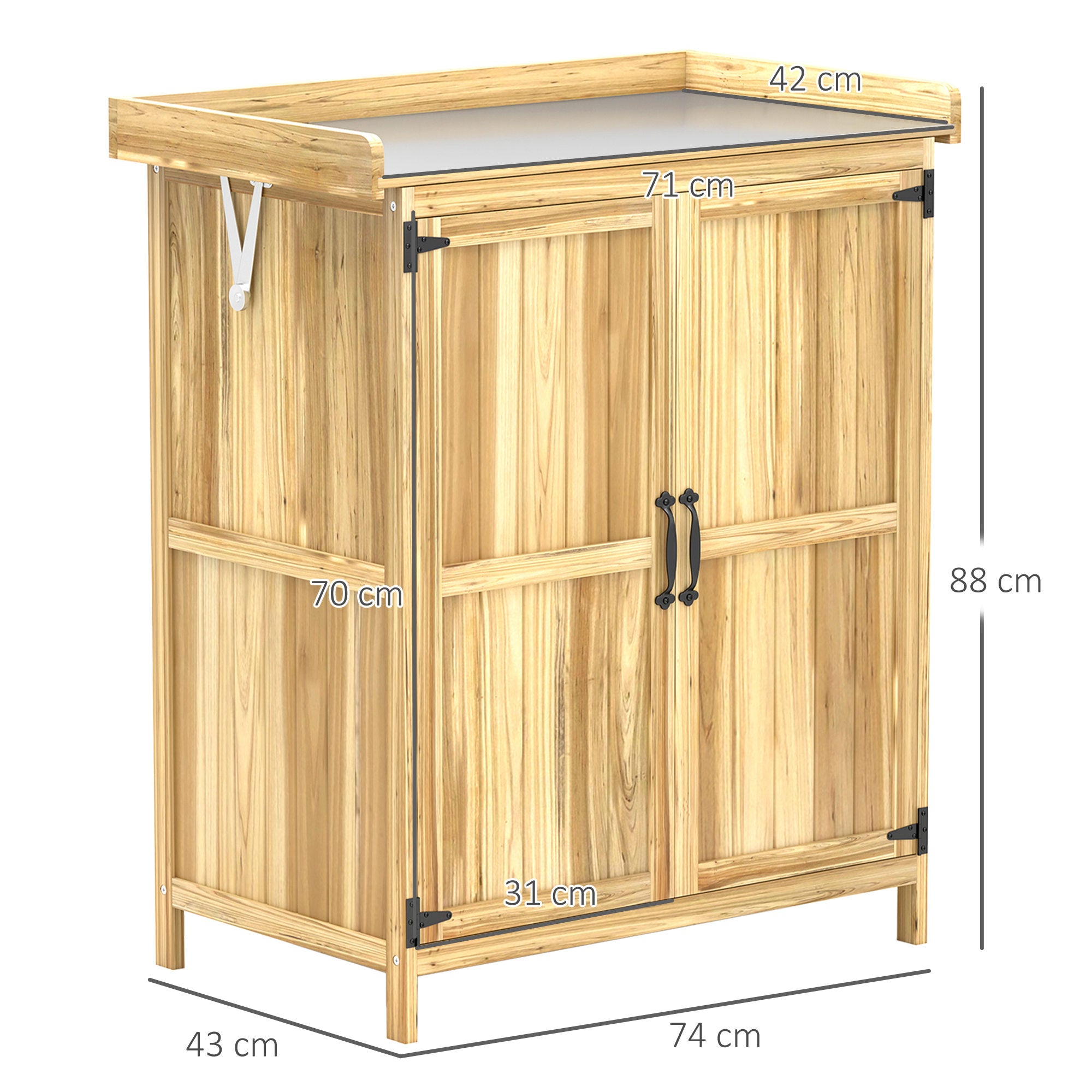 Outsunny 43 x 74cm Fir Wood Shed, with Metal Worktop - Natural Finish - North Peak Garden Furniture