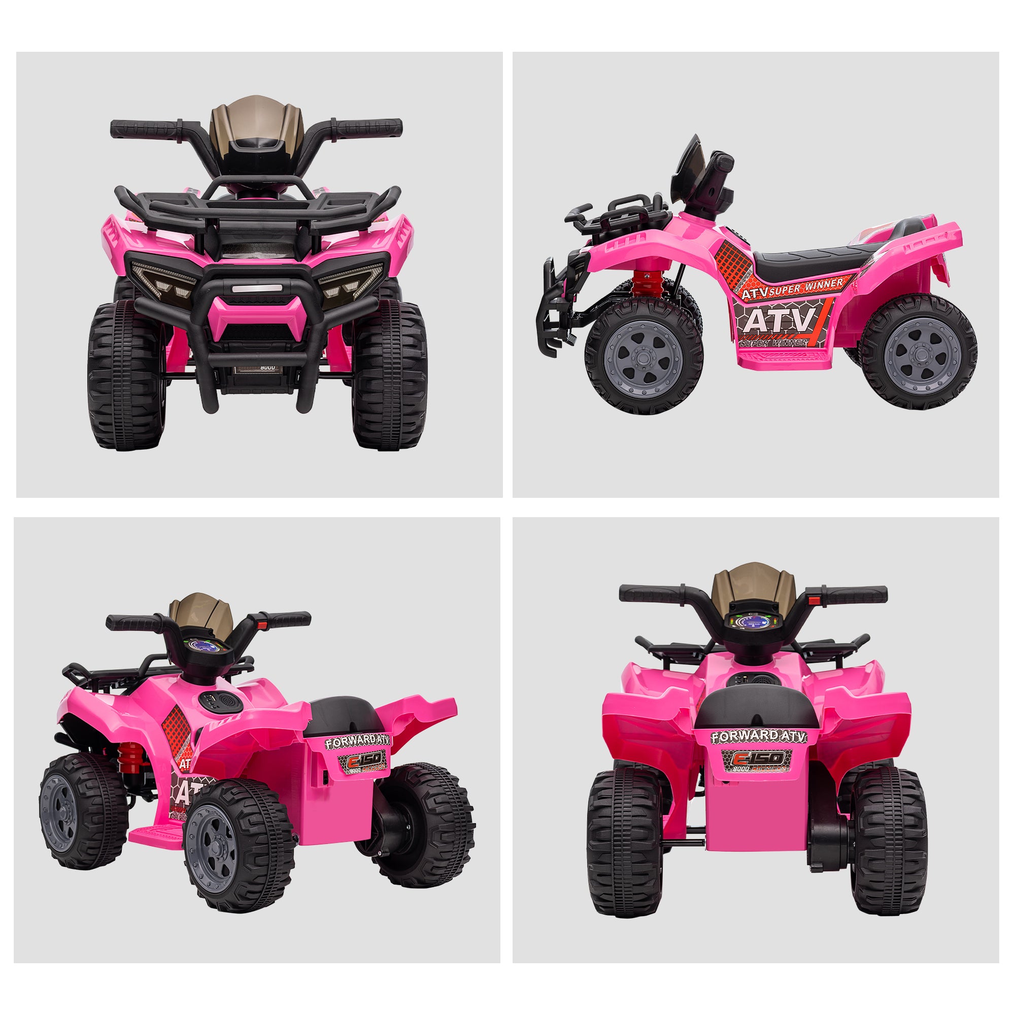 HOMCOM 6V Kids Electric Ride on Car Toddlers Quad Bike All Terrain Vehicle Toy With Music for 18-36 months Pink - North Peak Garden Furniture