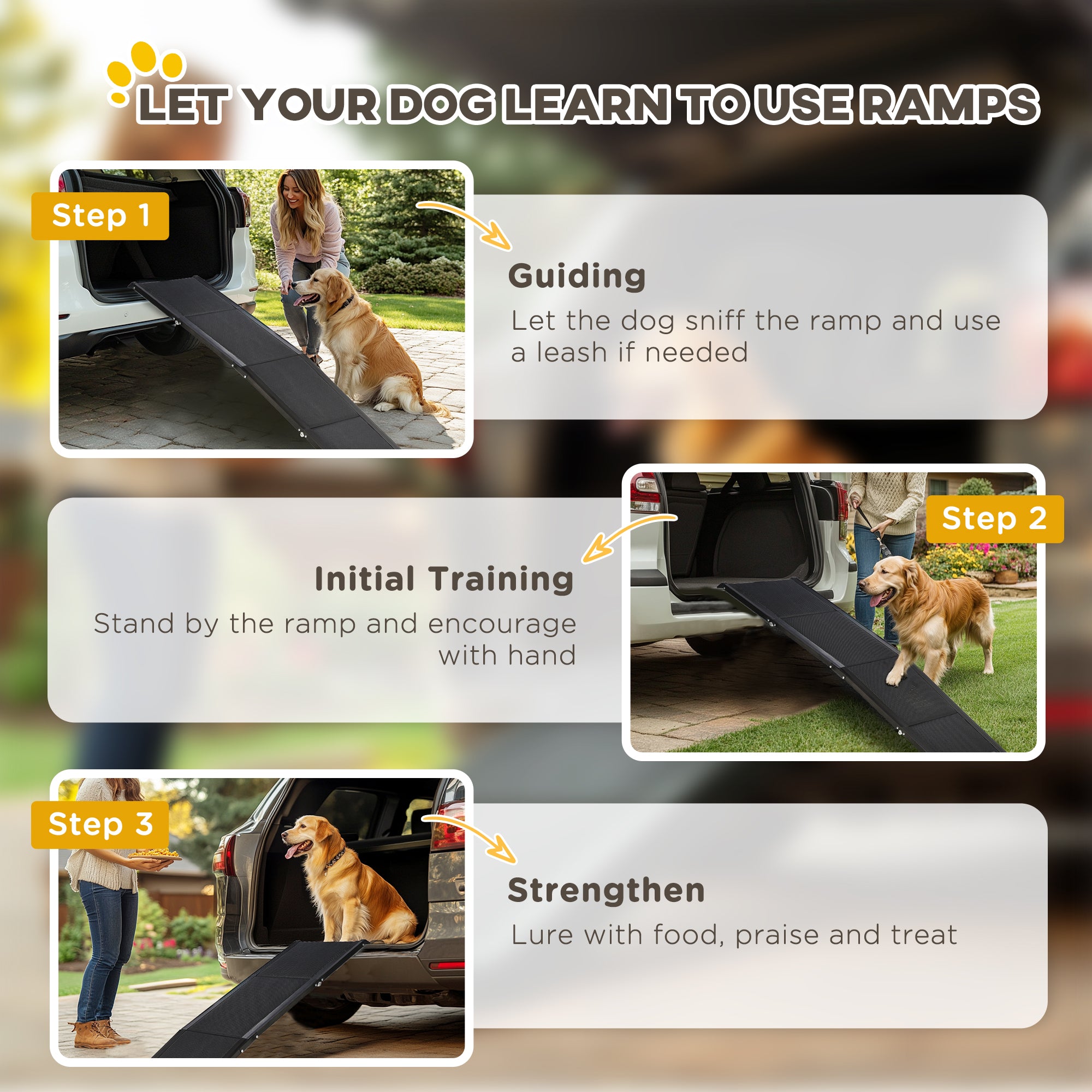 PawHut Folding Dog Ramp for Car, Portable Pet Ramp, with Non-Slip Surface, Aluminium Alloy Frame, for XL Dogs - North Peak Garden Furniture