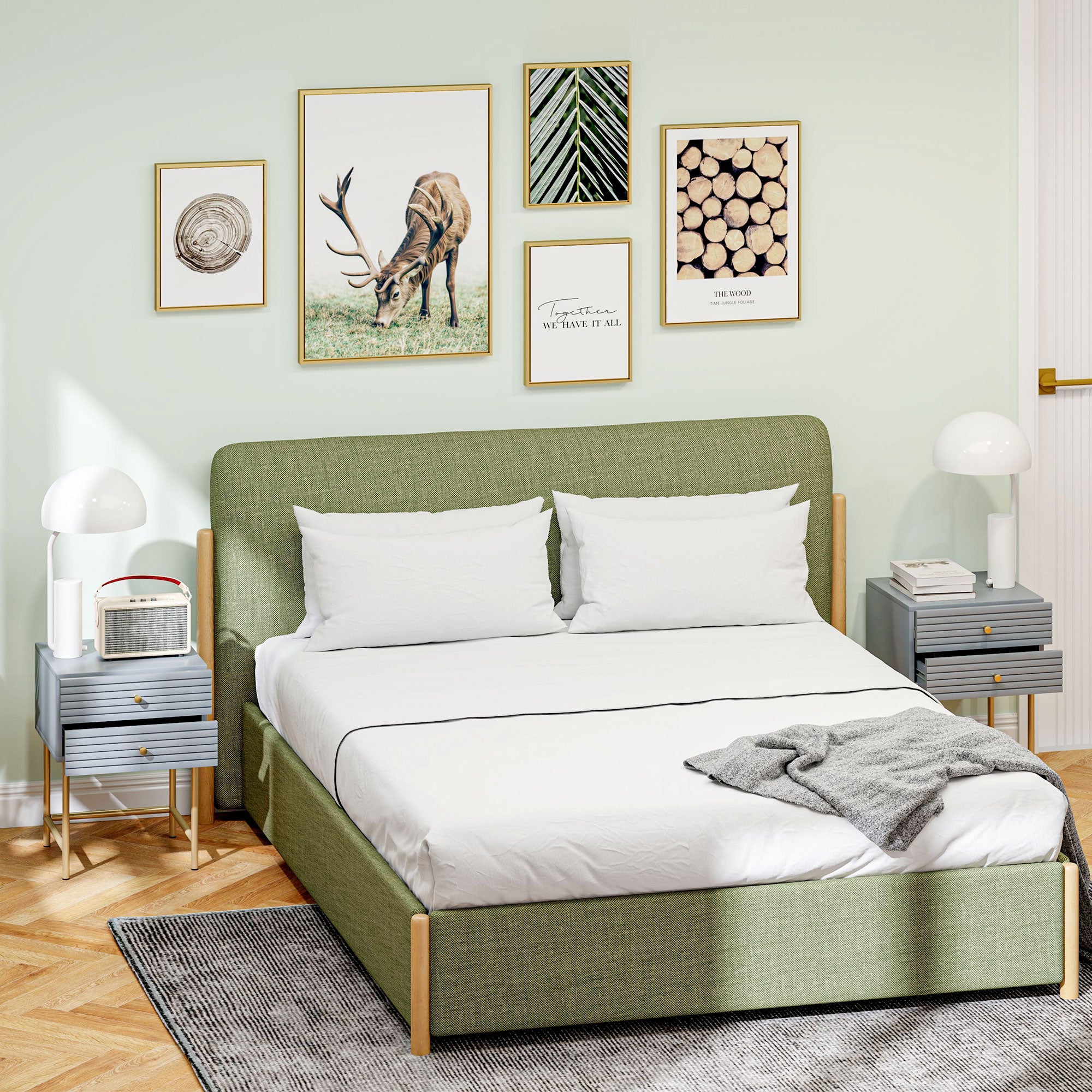 HOMCOM Set of Two Elegant Bedside Tables - Grey/Gold-Tone - North Peak Garden Furniture