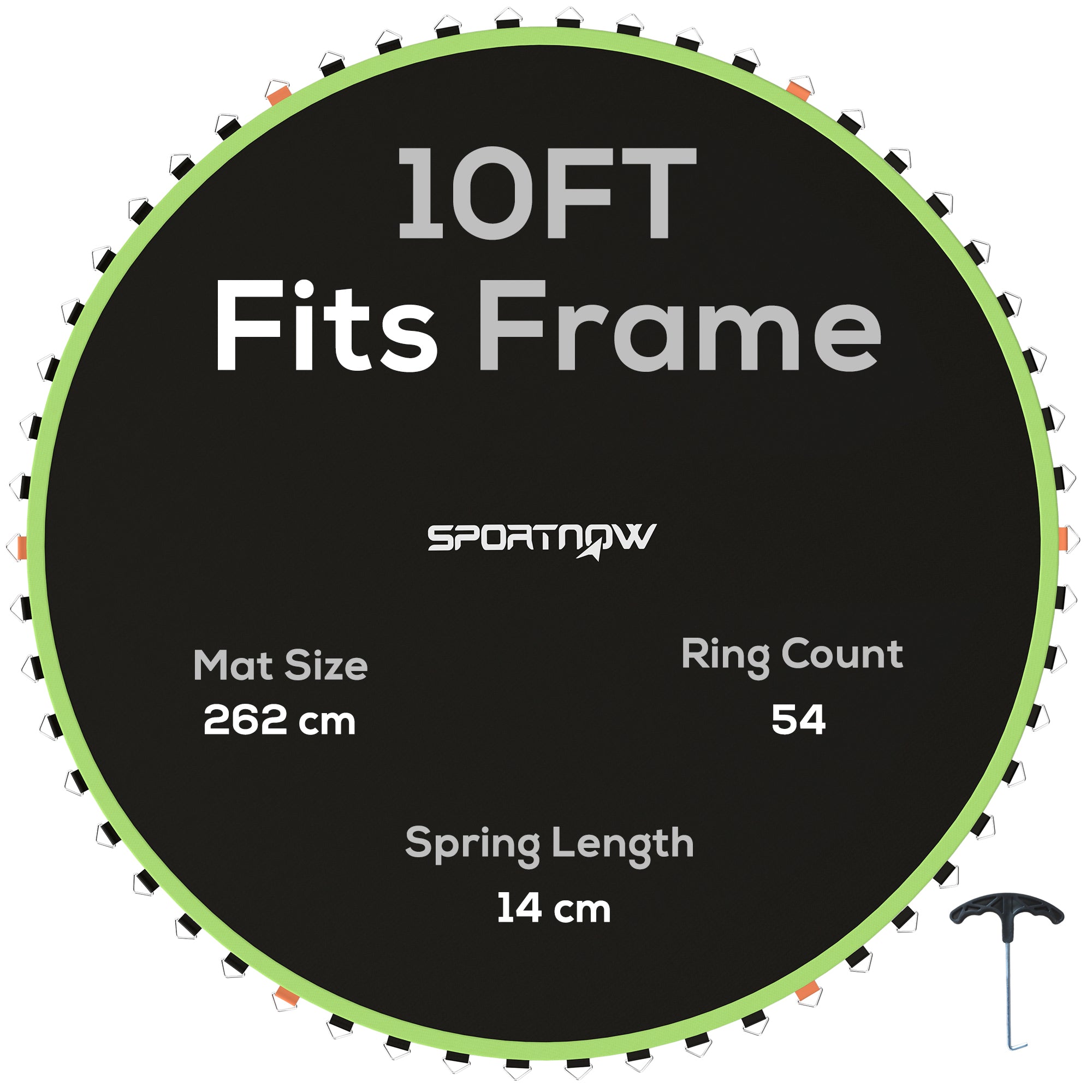 SPORTNOW Trampoline Replacement Mat with Spring Pull Tool, 54 V-Hooks, for 10ft Trampoline using 14cm Springs, Green - North Peak Garden Furniture