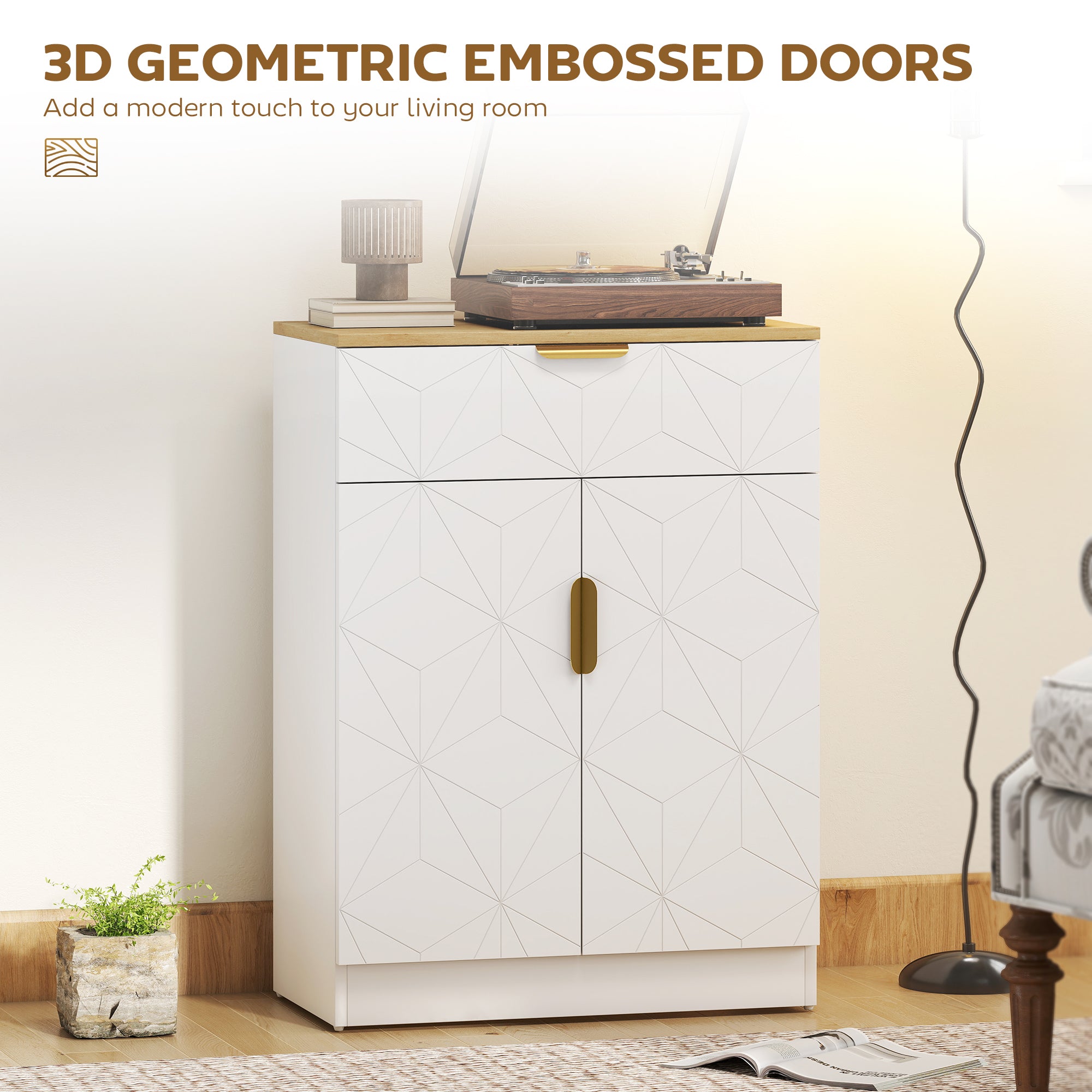 HOMCOM Sideboard Storage Cabinet, Modern Storage Cupboard with Drawer and Adjustable Shelf for Living Room, Kitchen, Dining Room, Entryway, White