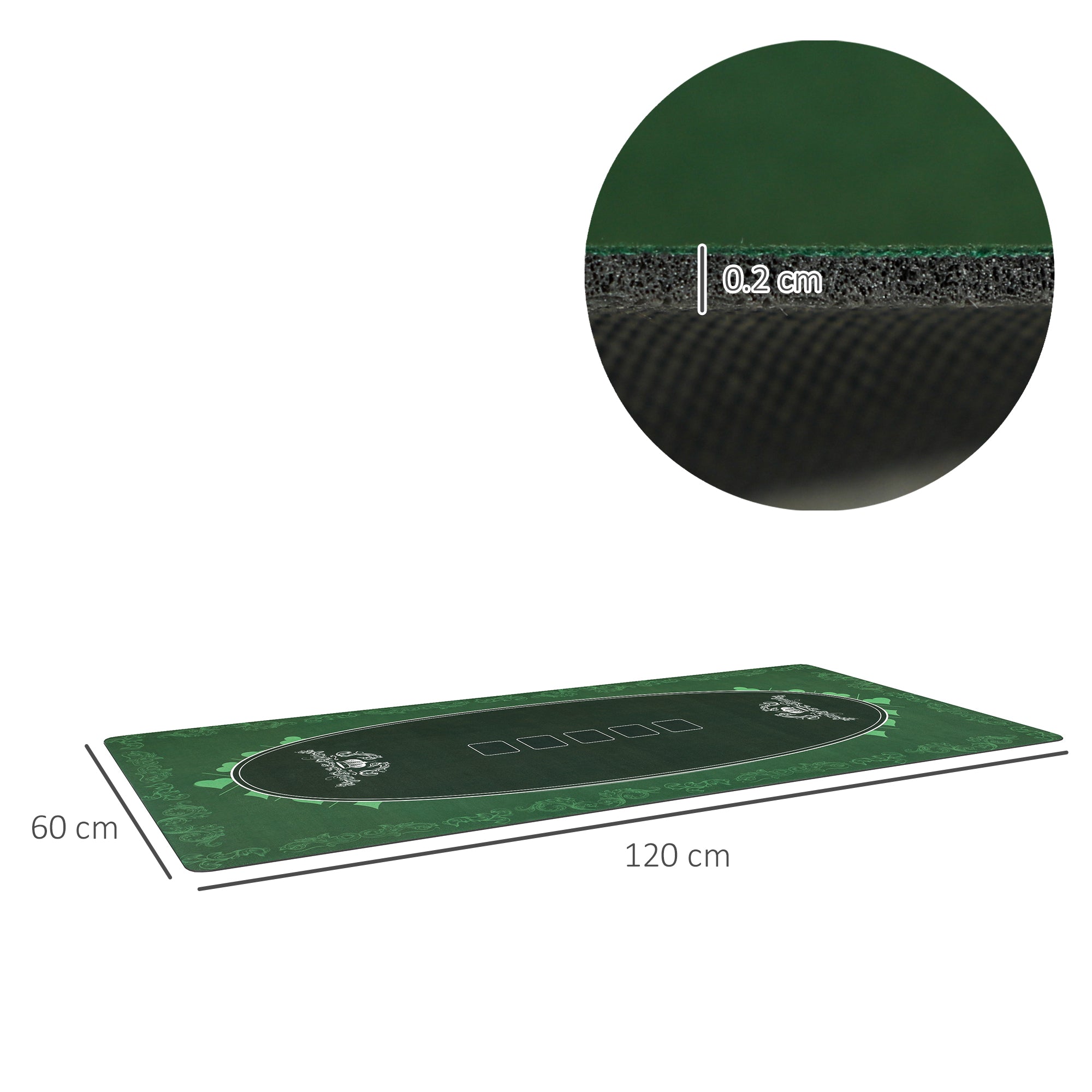 SPORTNOW 120 x 60 cm Professional Texas Hold'em Poker Mat 6 Player Water-Resistant Poker Table Top Rubber Poker Table Mat with Felt Surface Carry Bag, Green - North Peak Garden Furniture