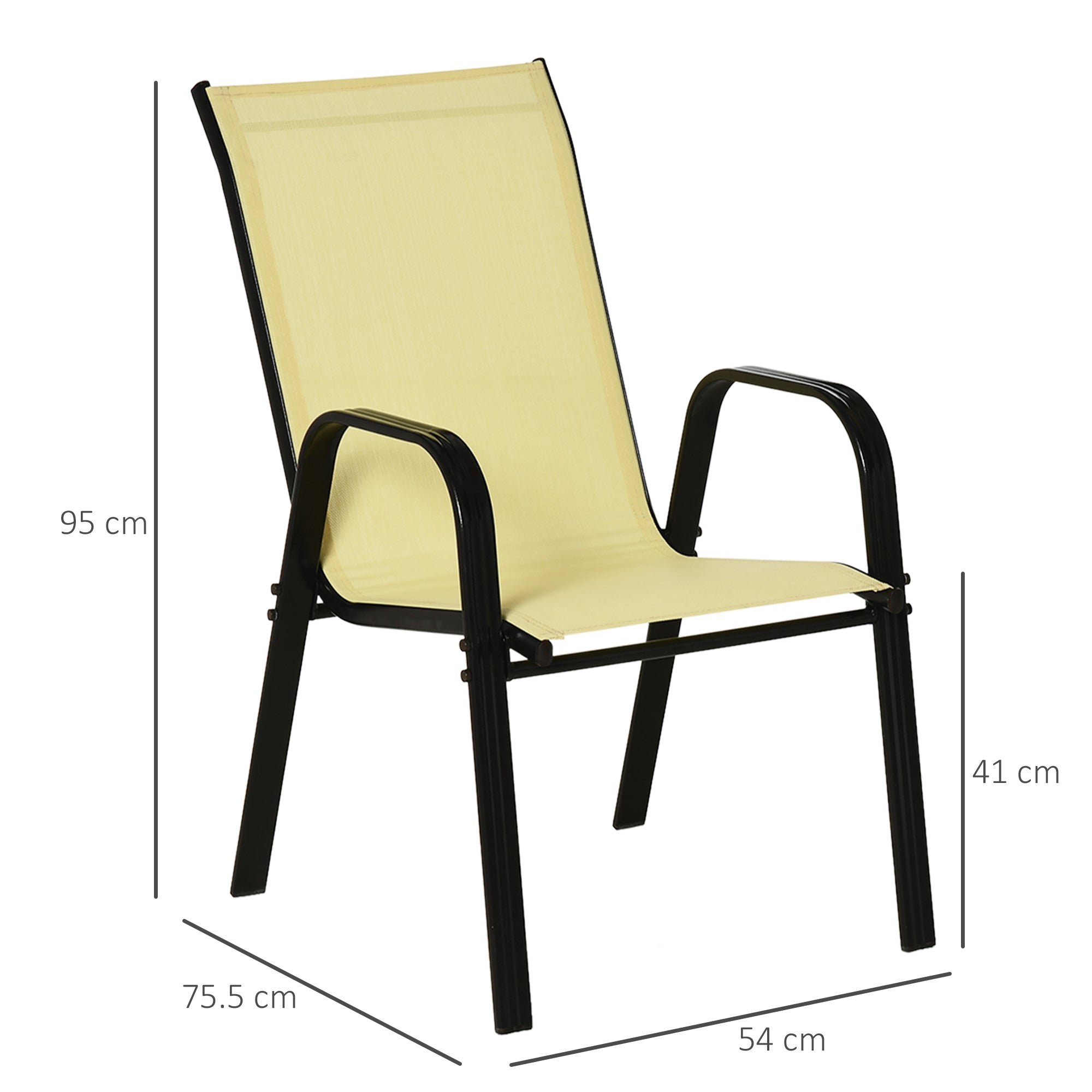 Outsunny 4 Pieces Garden Chairs, Stackable Outdoor Chairs with High Backrest and Armrest, Breathable Mesh Fabric Dining Chair Set of 4, Beige - North Peak Garden Furniture