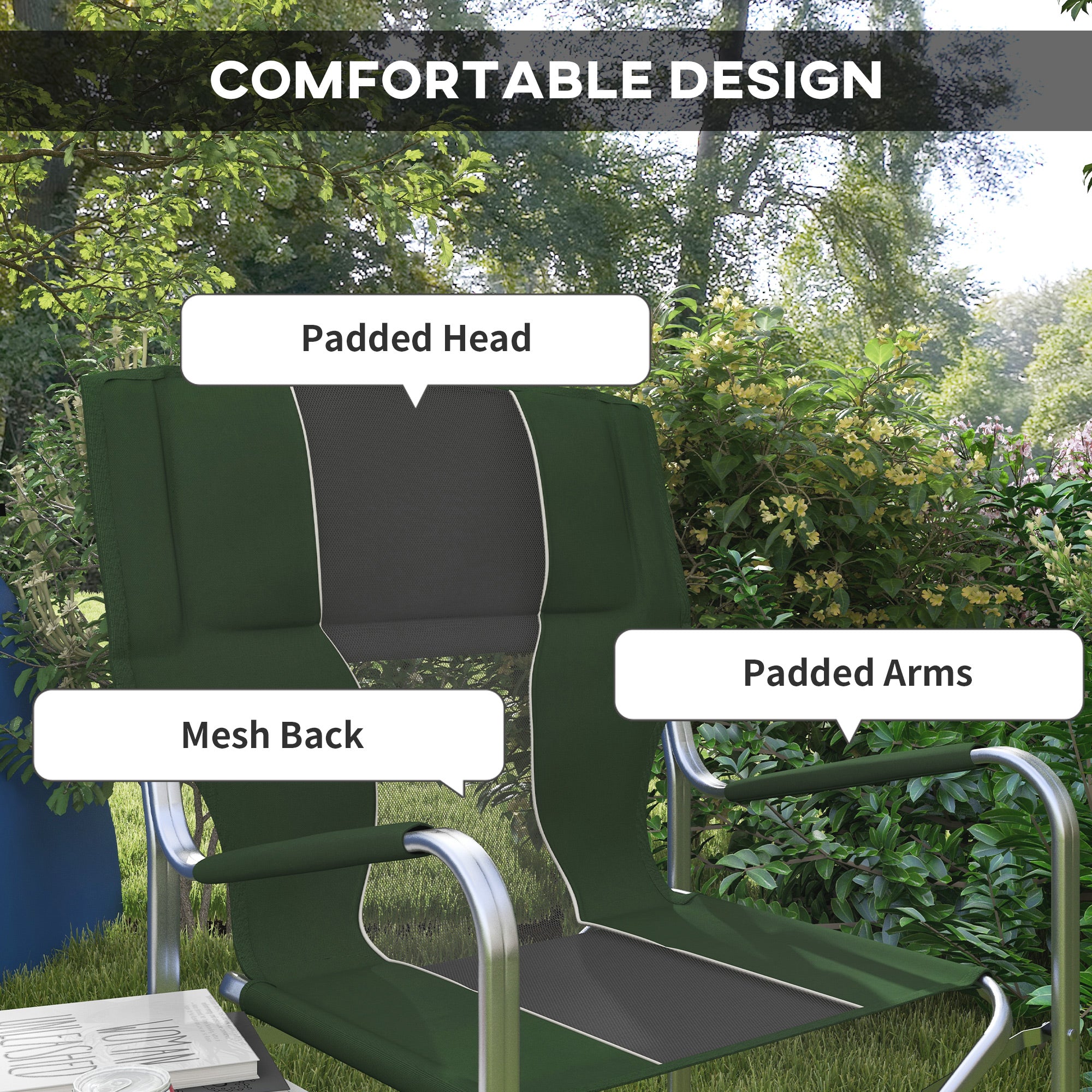 Outsunny Folding Aluminium Camping Chair, with Cooler Bag Table - Green - North Peak Garden Furniture