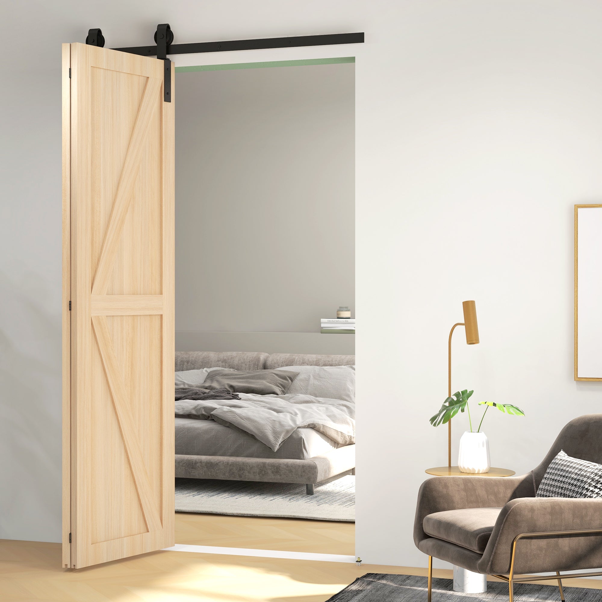 HOMCOM 4FT/122CM Bi-Folding Sliding Barn Door Hardware Track Kit, Heavy Duty Sliding Door Kit for 2 Doors with J Shape Hanger - North Peak Garden Furniture