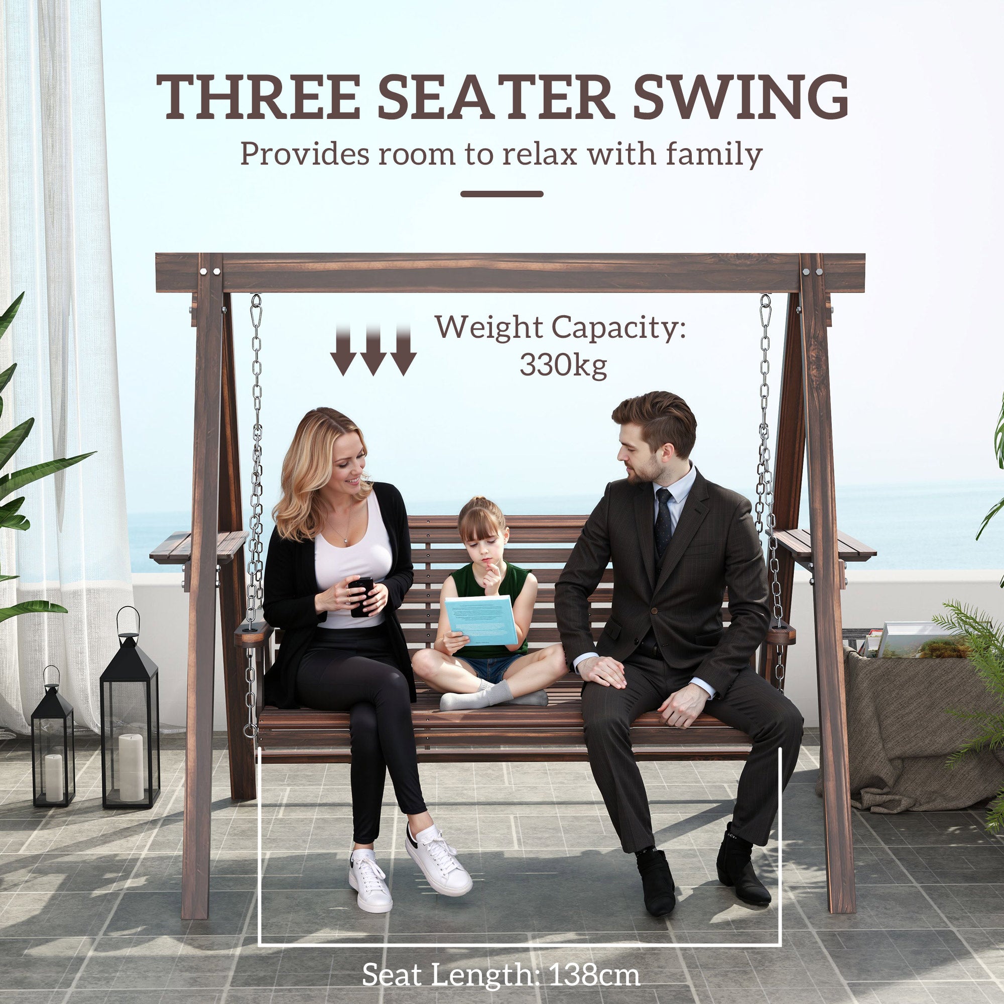 Outsunny Three-Seater Wooden Swing Bench