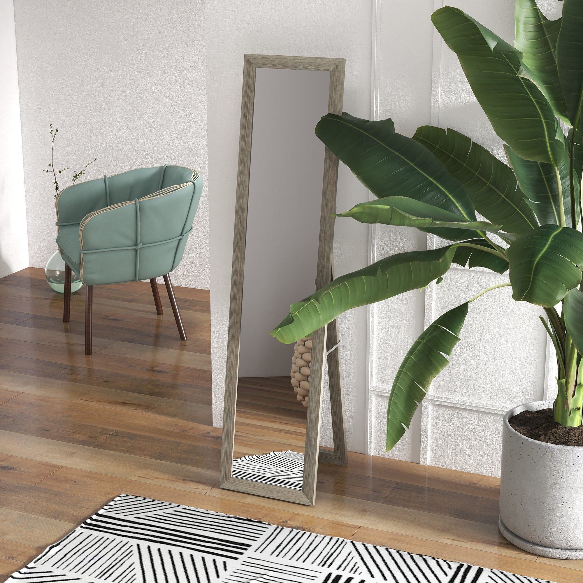 HOMCOM Rustic Full Length Mirror, Hanging and Freestanding Floor Mirror, Farmhouse Decorative Wall Mirror, for Living Room, Bedroom, 157 cm, Grey - North Peak Garden Furniture