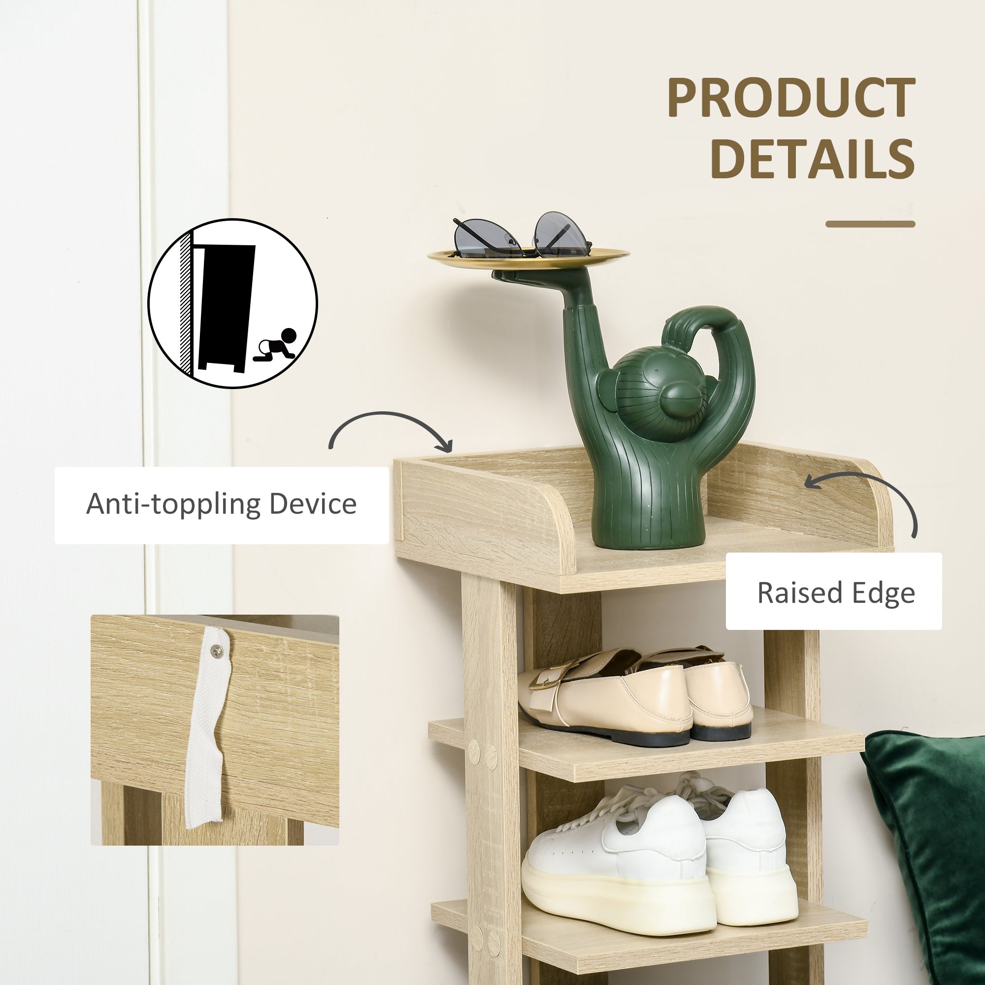 HOMCOM 7 Tier Shoe Rack Organizer Storage Shelf Wooden Display Cabinet for Entryway Living Room Bedroom Oak - North Peak Garden Furniture