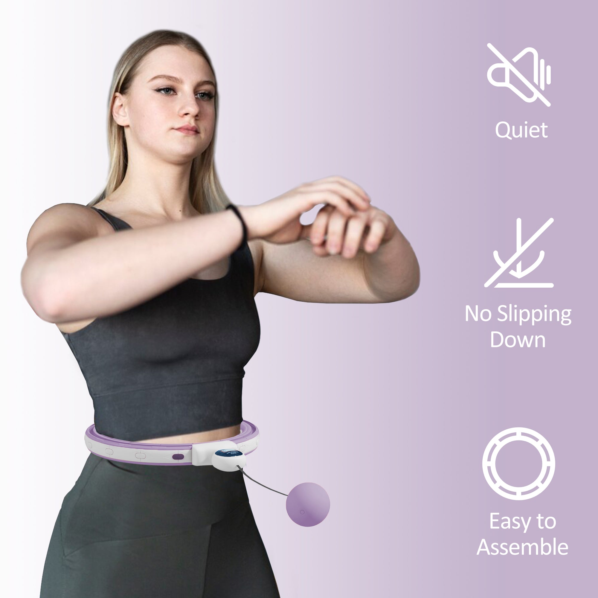 SPORTNOW Smart Weighted Hula Hoop, Massage Hula Ring w/ 16 Detachable Knots, 360° Auto-Rotating Ball, Digital Counter, Purple - North Peak Garden Furniture