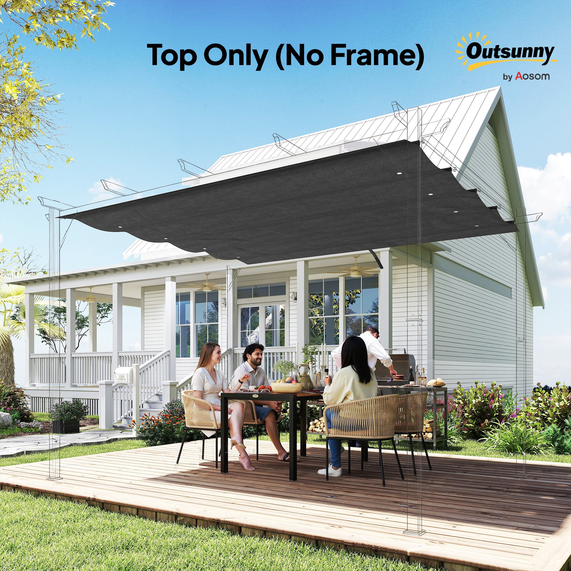 Outsunny Pergola Roof, Retractable Sun Shade Cover for 2.85 x 2m Pergola, UV30+ Protected, Dark Grey