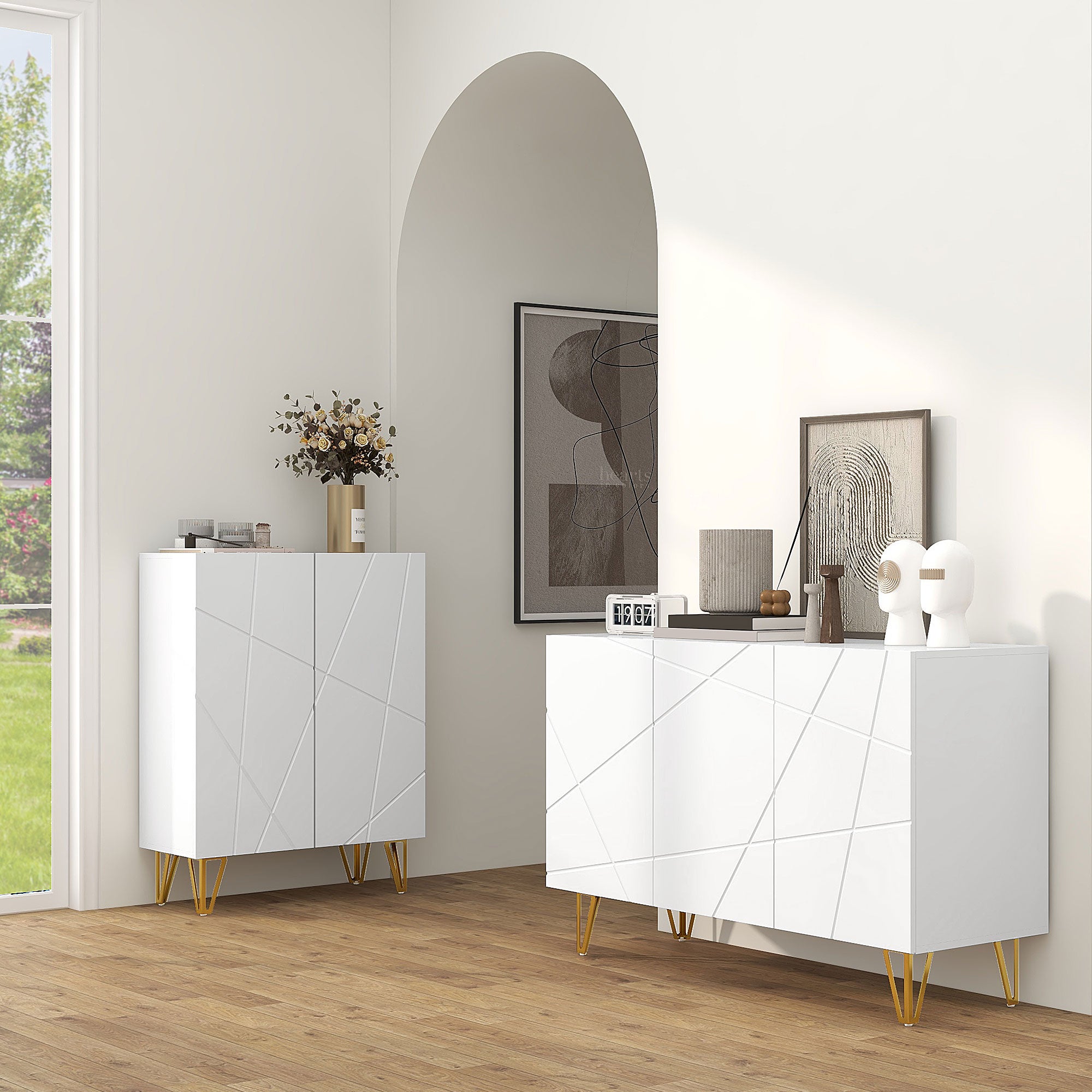 HOMCOM Modern Luxe High Gloss Sideboard, with Hairpin Legs - White - North Peak Garden Furniture