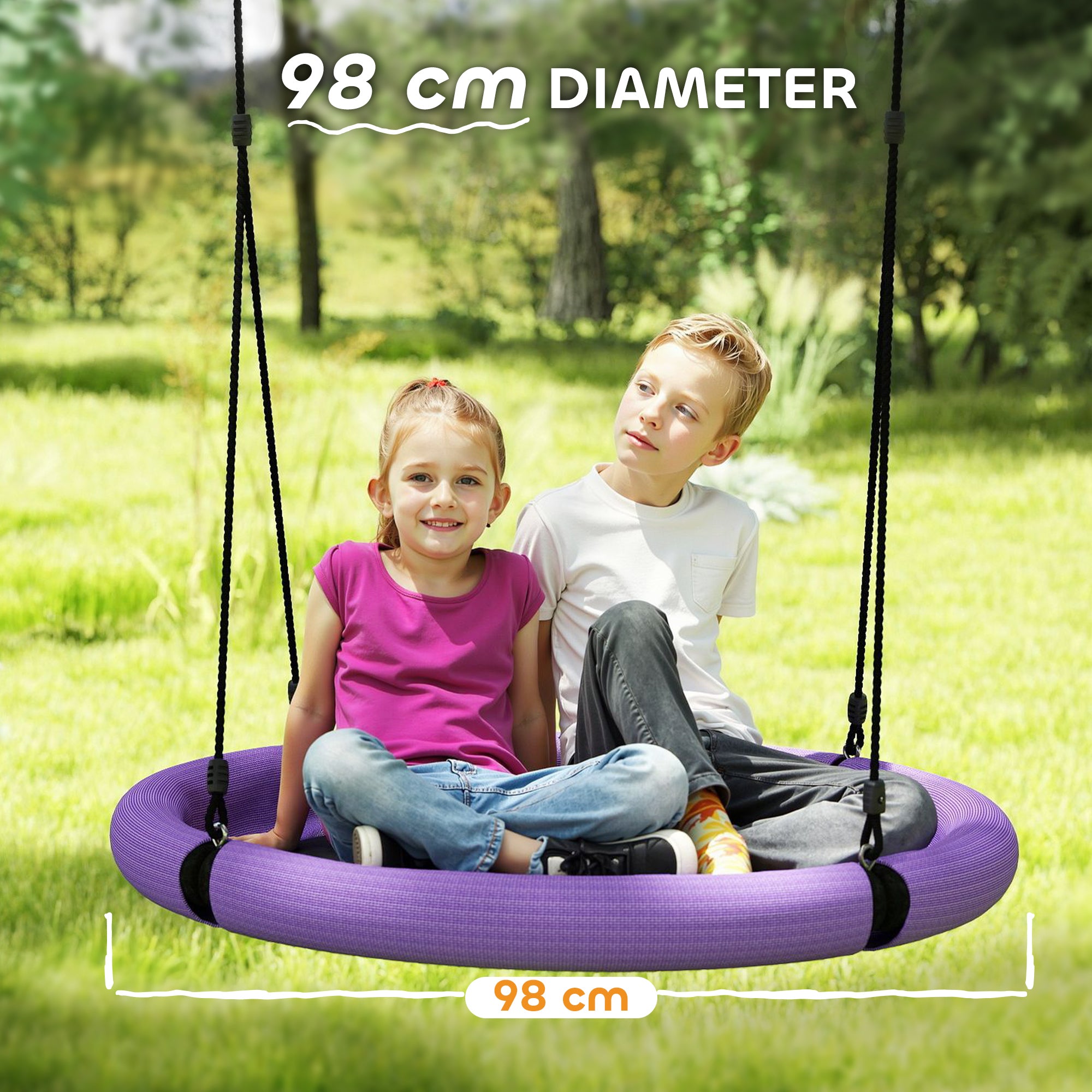 AIYAPLAY 100cm Diameter Nest Swing Seat for Kids with Height Adjustable Hanging Ropes for Outdoor, Playground, Garden, Purple - North Peak Garden Furniture